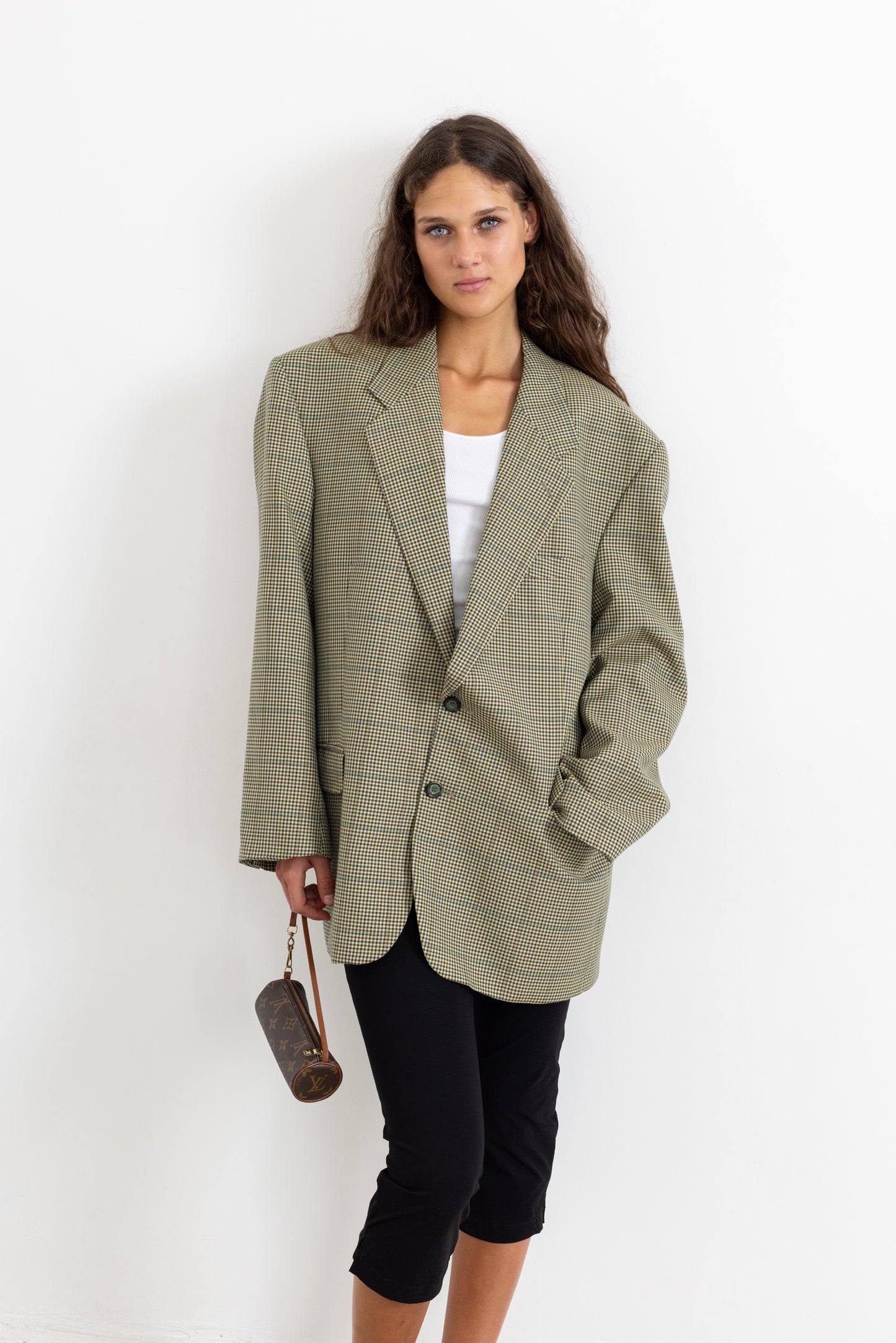 Vintage Butter Yellow Houndstooth Wool Blazer