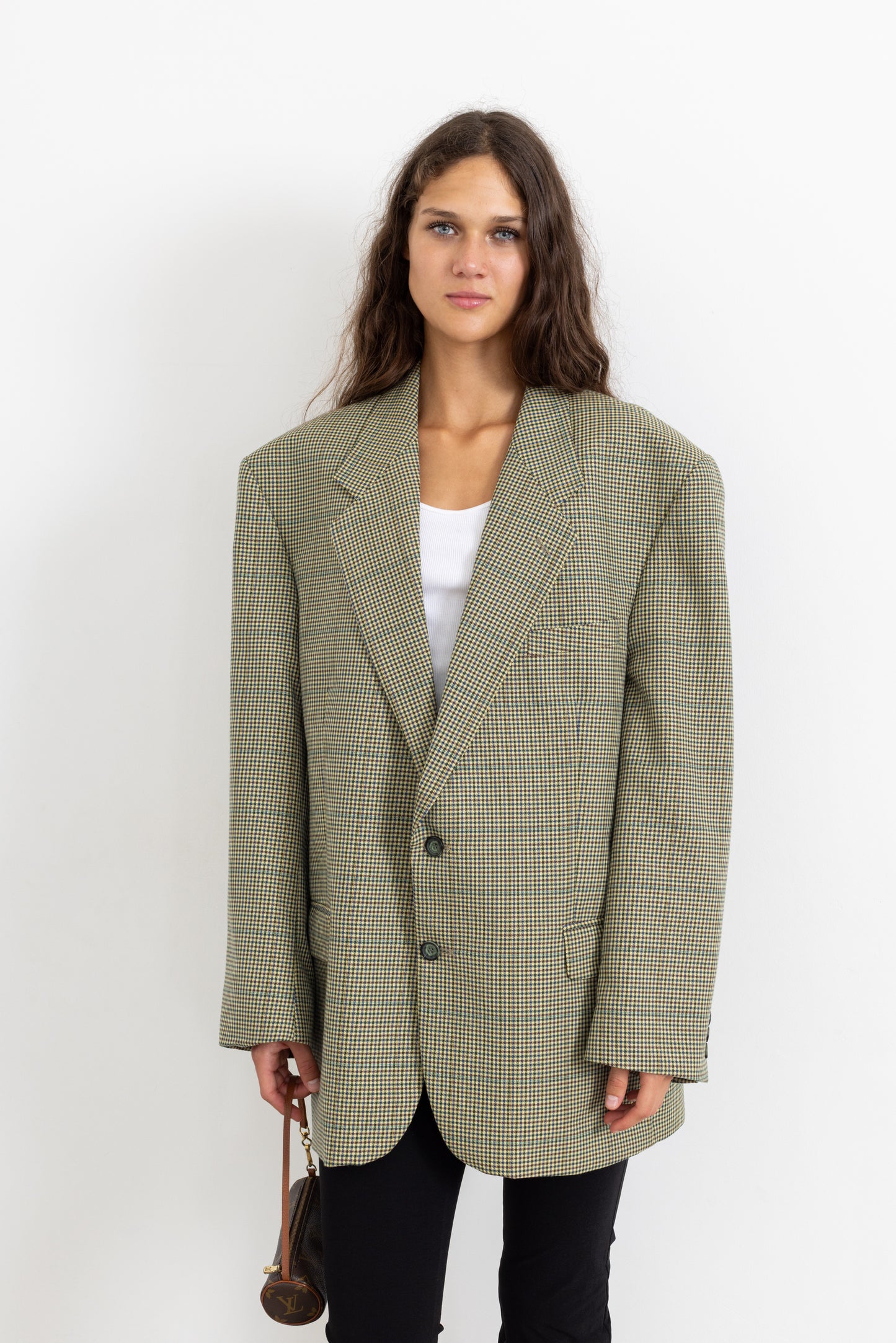 Vintage Butter Yellow Houndstooth Wool Blazer