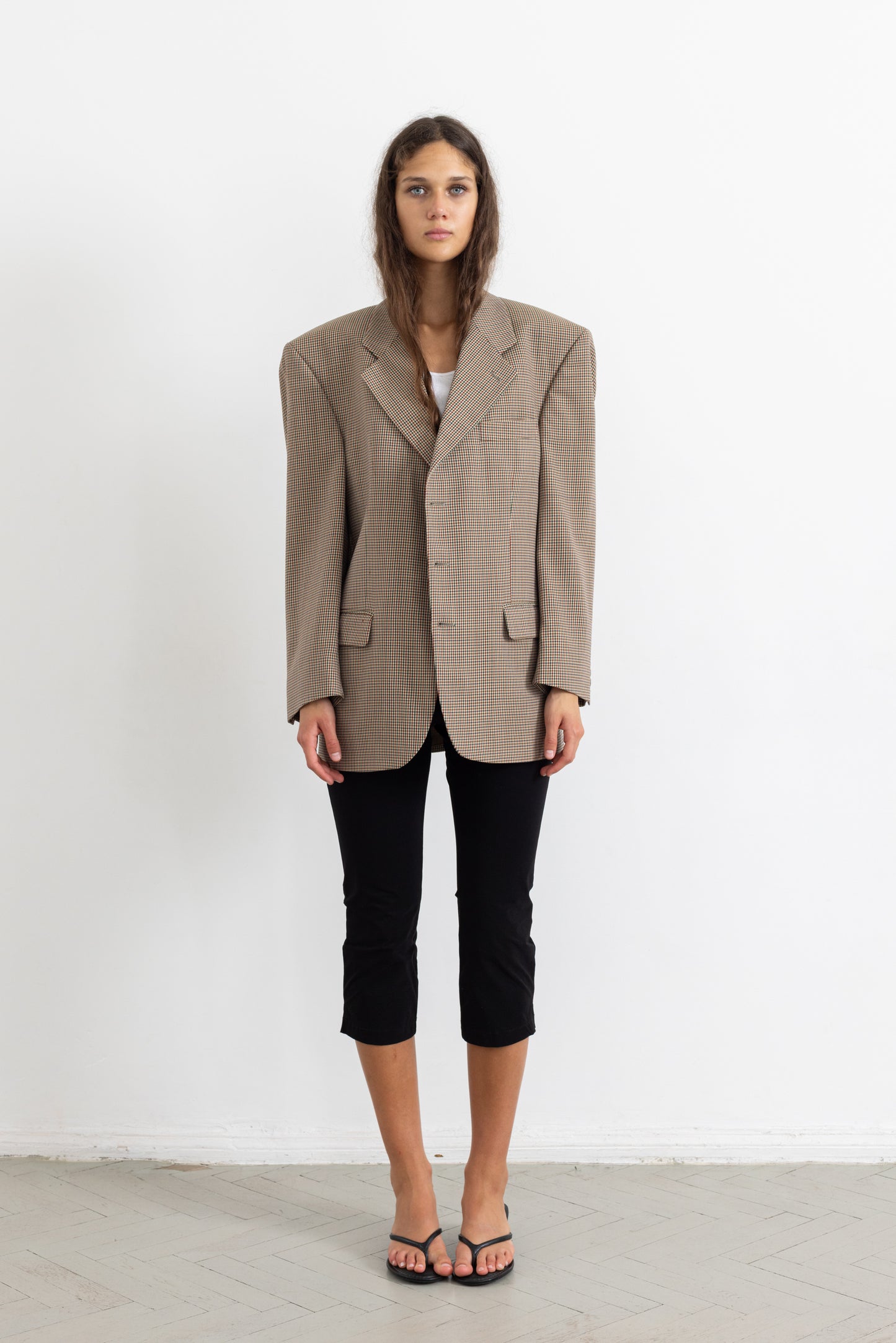 Vintage Beige Houndstooth 100% Wool Blazer