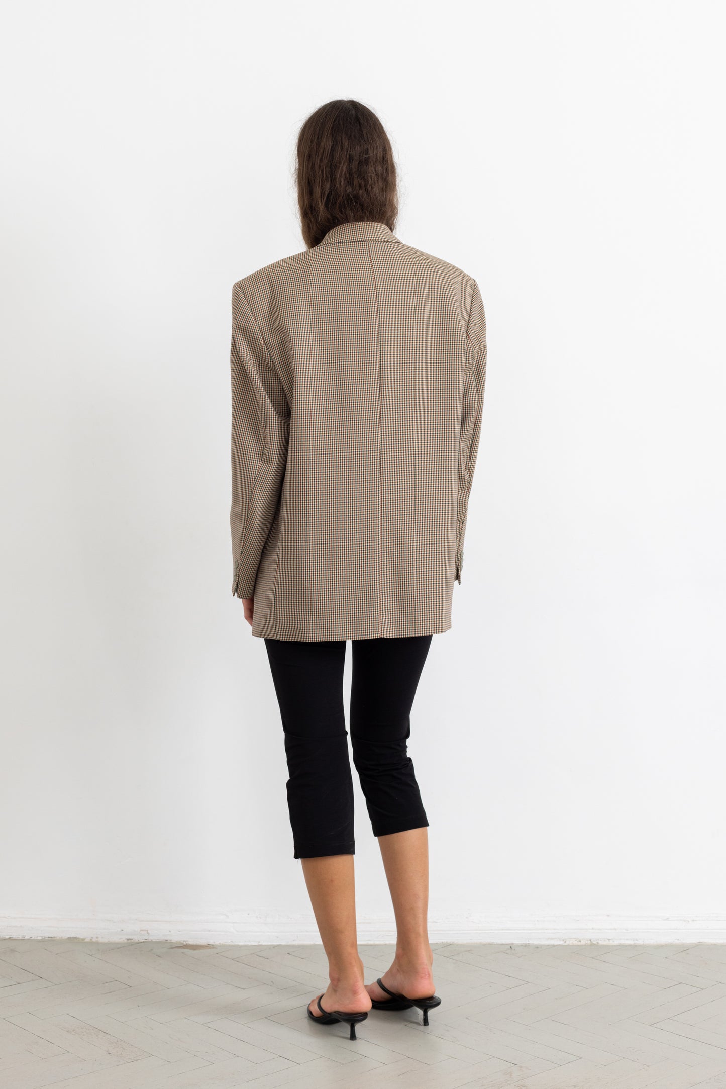 Vintage Beige Houndstooth 100% Wool Blazer