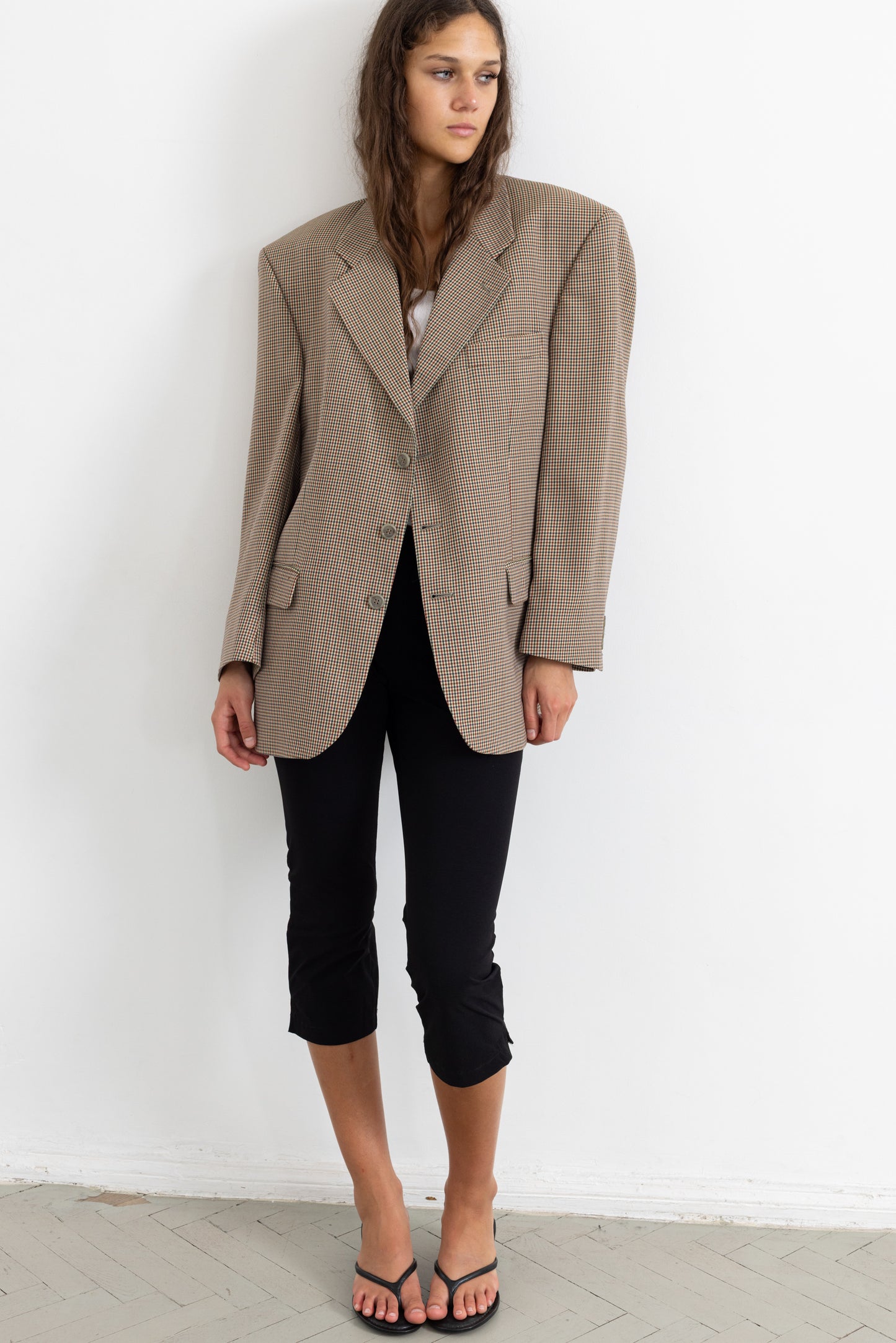 Vintage Beige Houndstooth 100% Wool Blazer