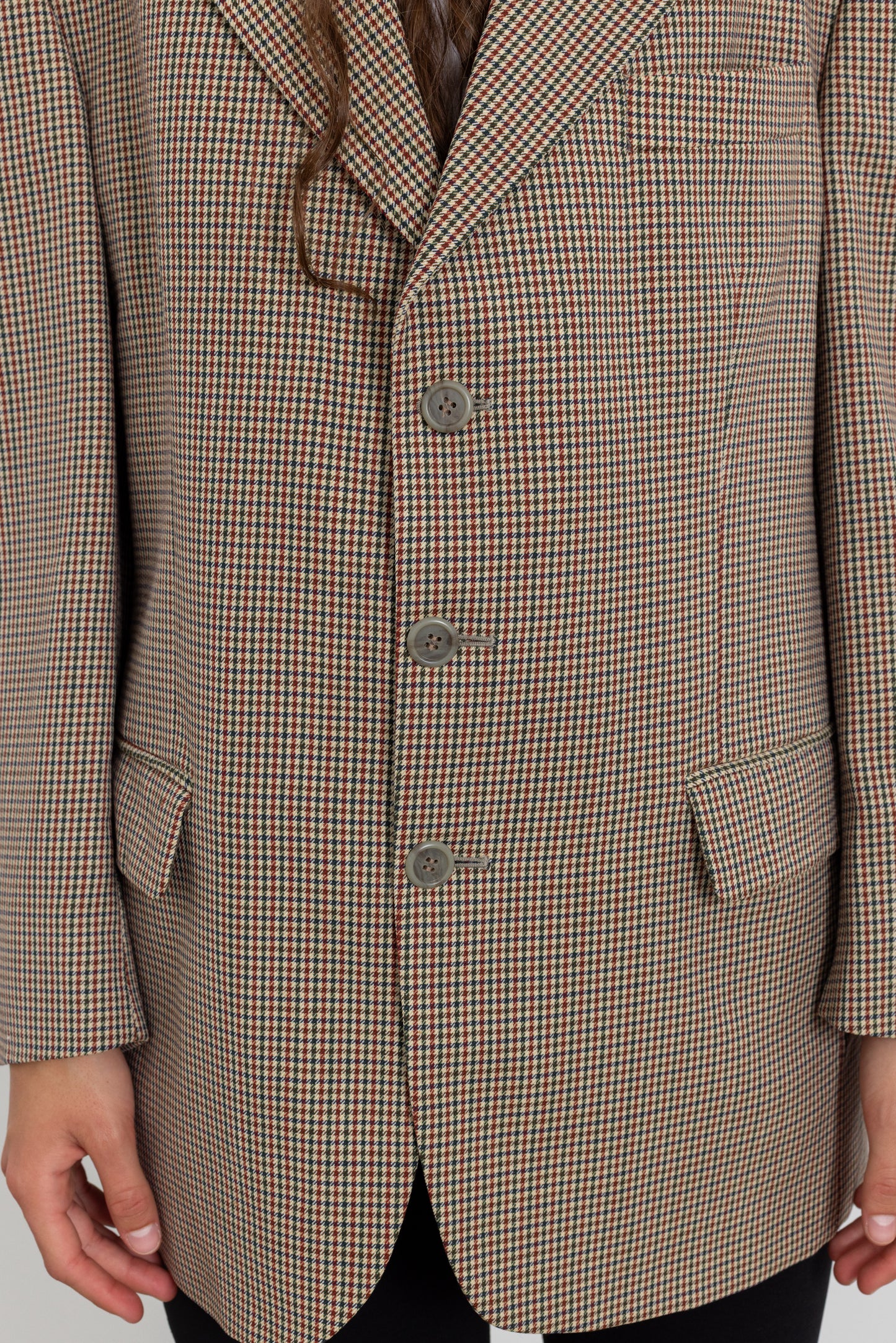 Vintage Beige Houndstooth 100% Wool Blazer