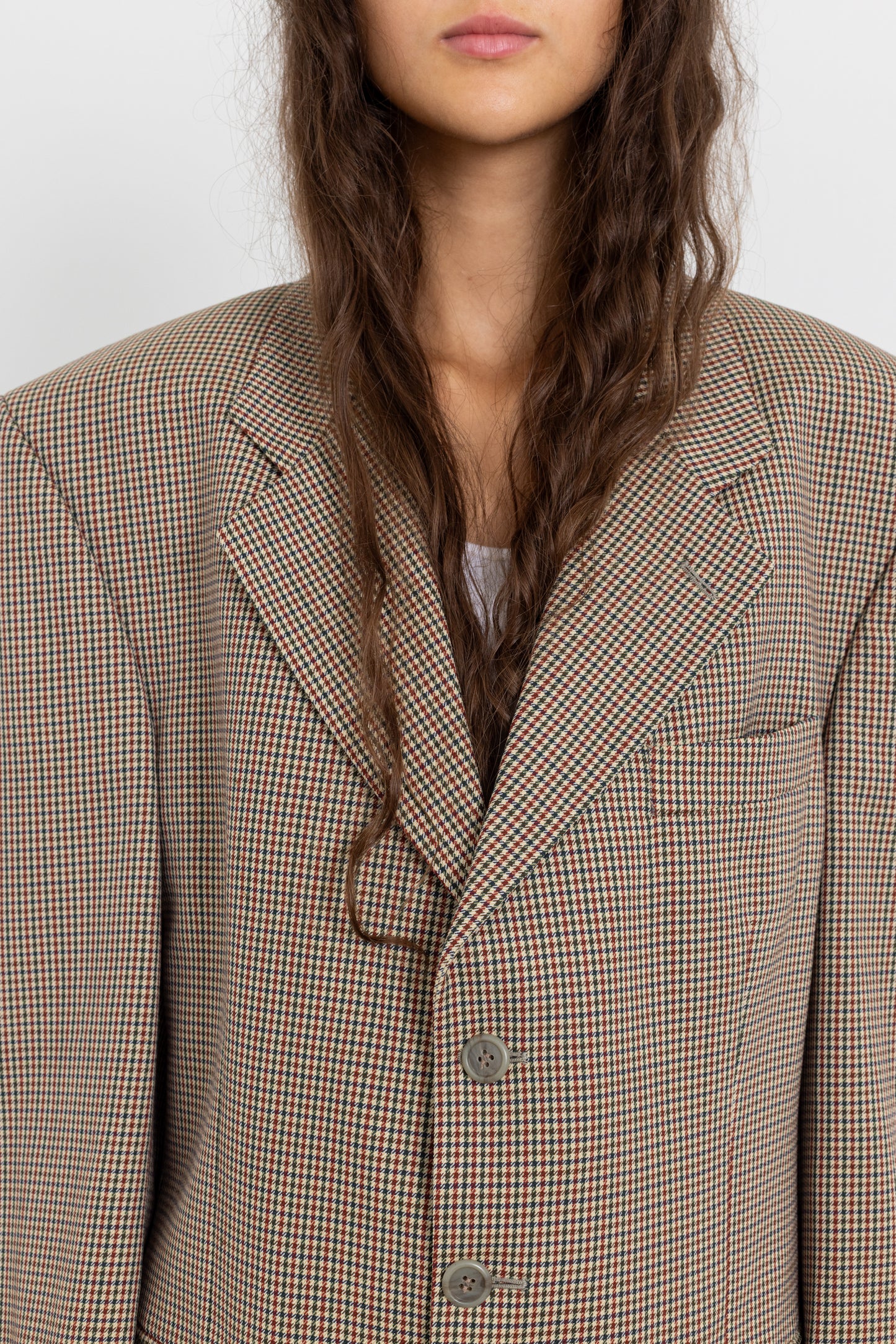 Vintage Beige Houndstooth 100% Wool Blazer