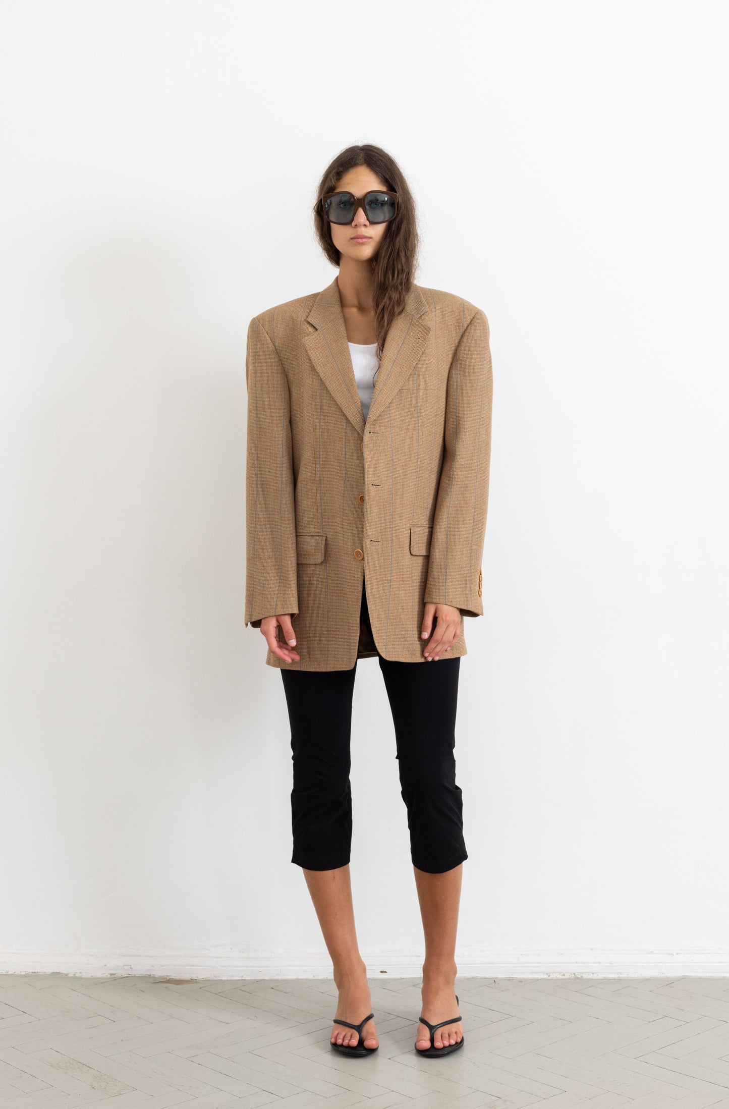 Vintage Guy Laroche Beige Plaid Wool Cotton Blazer