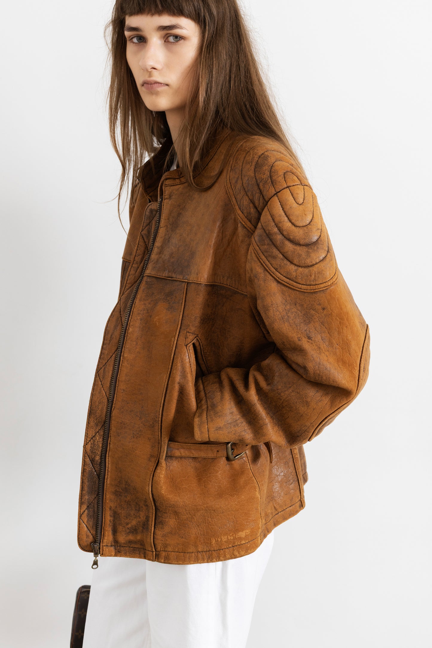 Vintage Brown Leather Biker Jacket