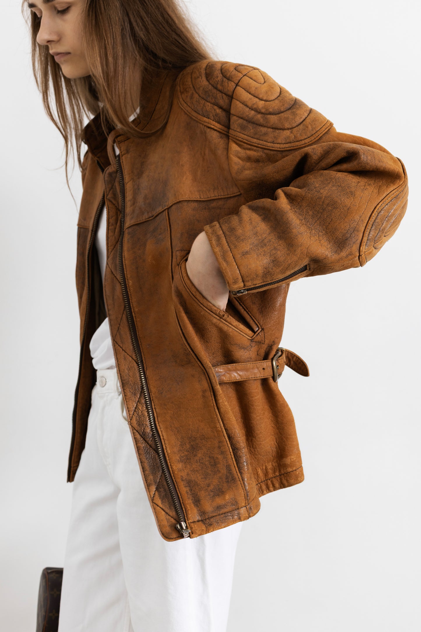 Vintage Brown Leather Biker Jacket