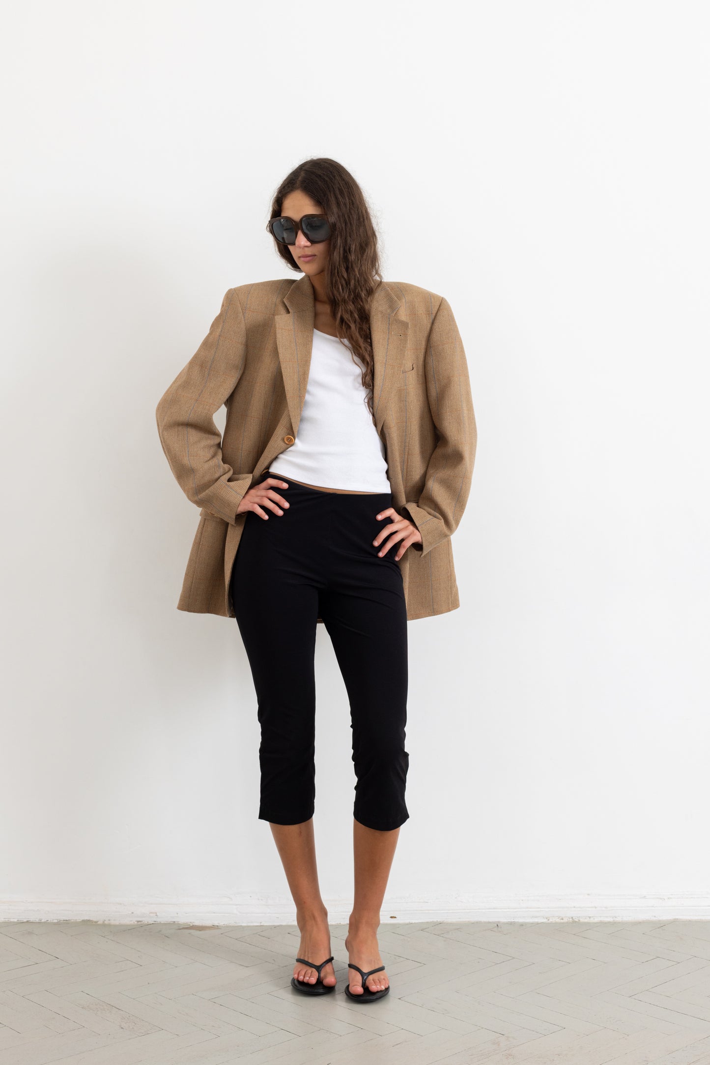 Vintage Guy Laroche Beige Plaid Wool Cotton Blazer