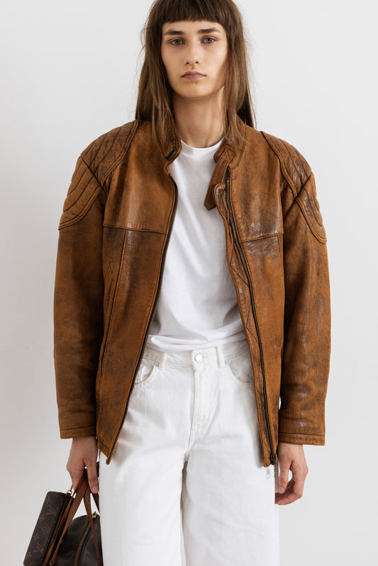 Vintage Brown Leather Biker Jacket