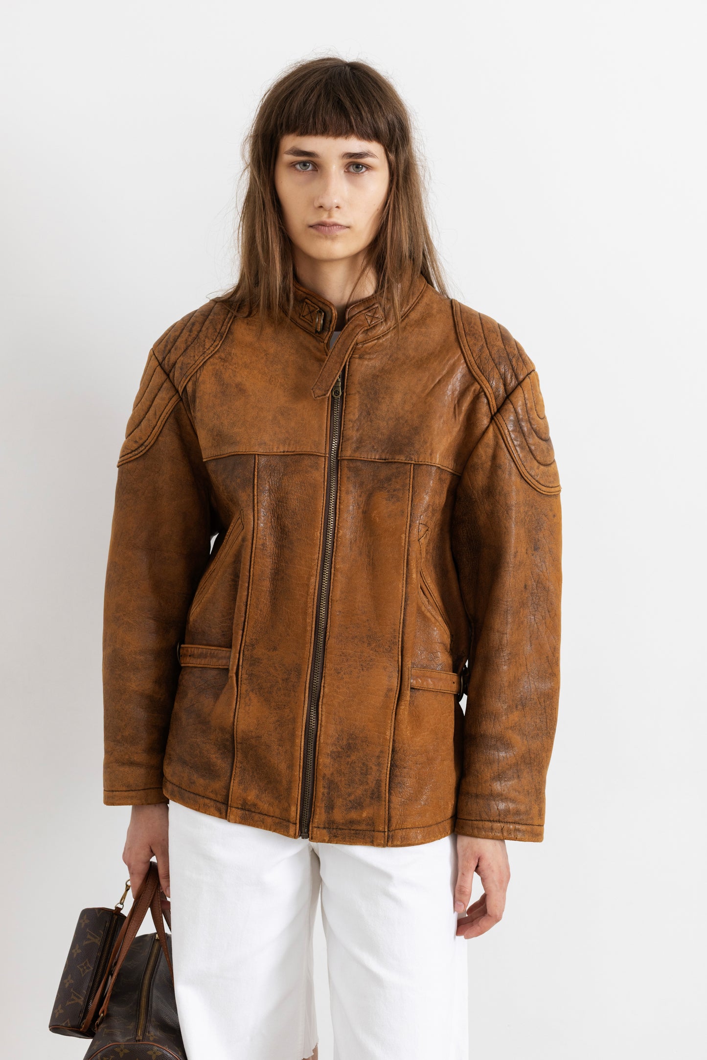 Vintage Brown Leather Biker Jacket