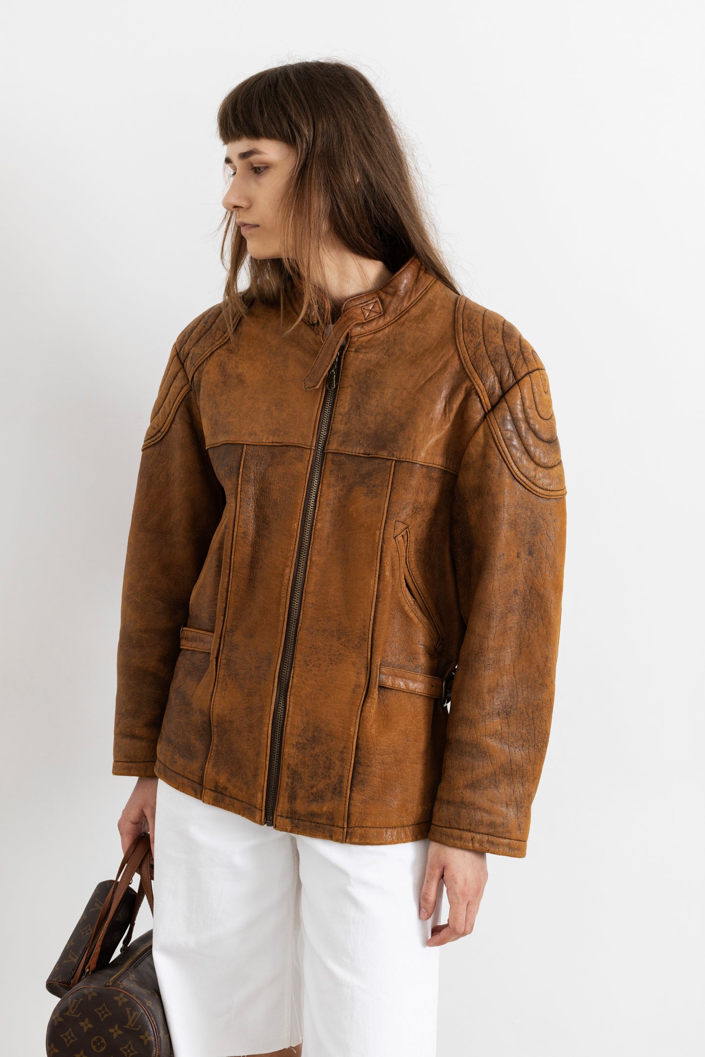 Vintage Brown Leather Biker Jacket