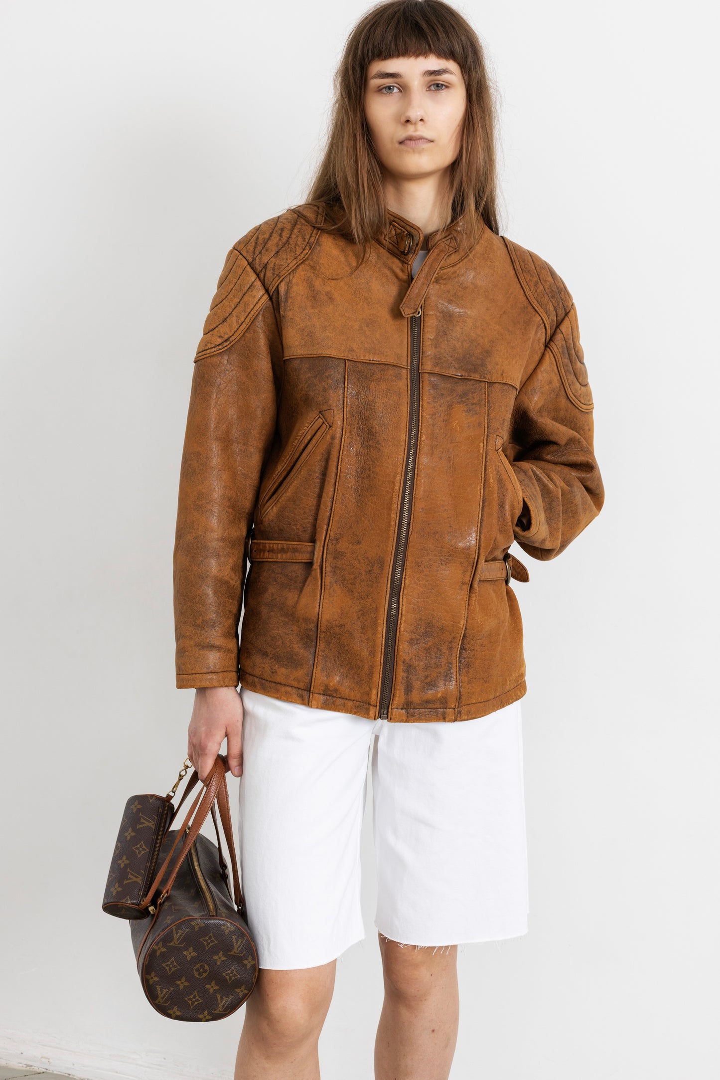 Vintage Brown Leather Biker Jacket