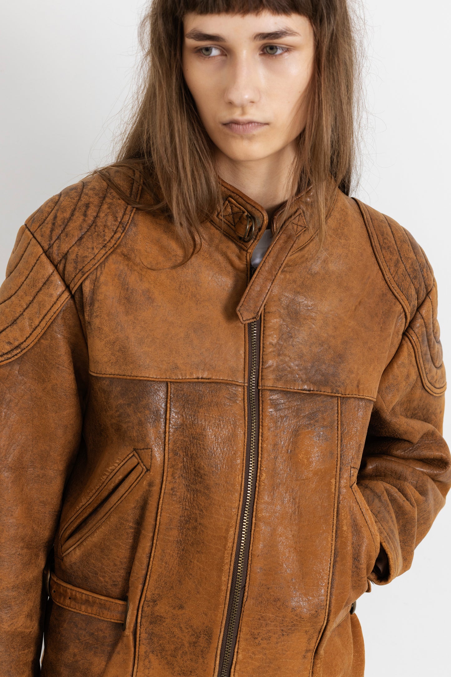 Vintage Brown Leather Biker Jacket