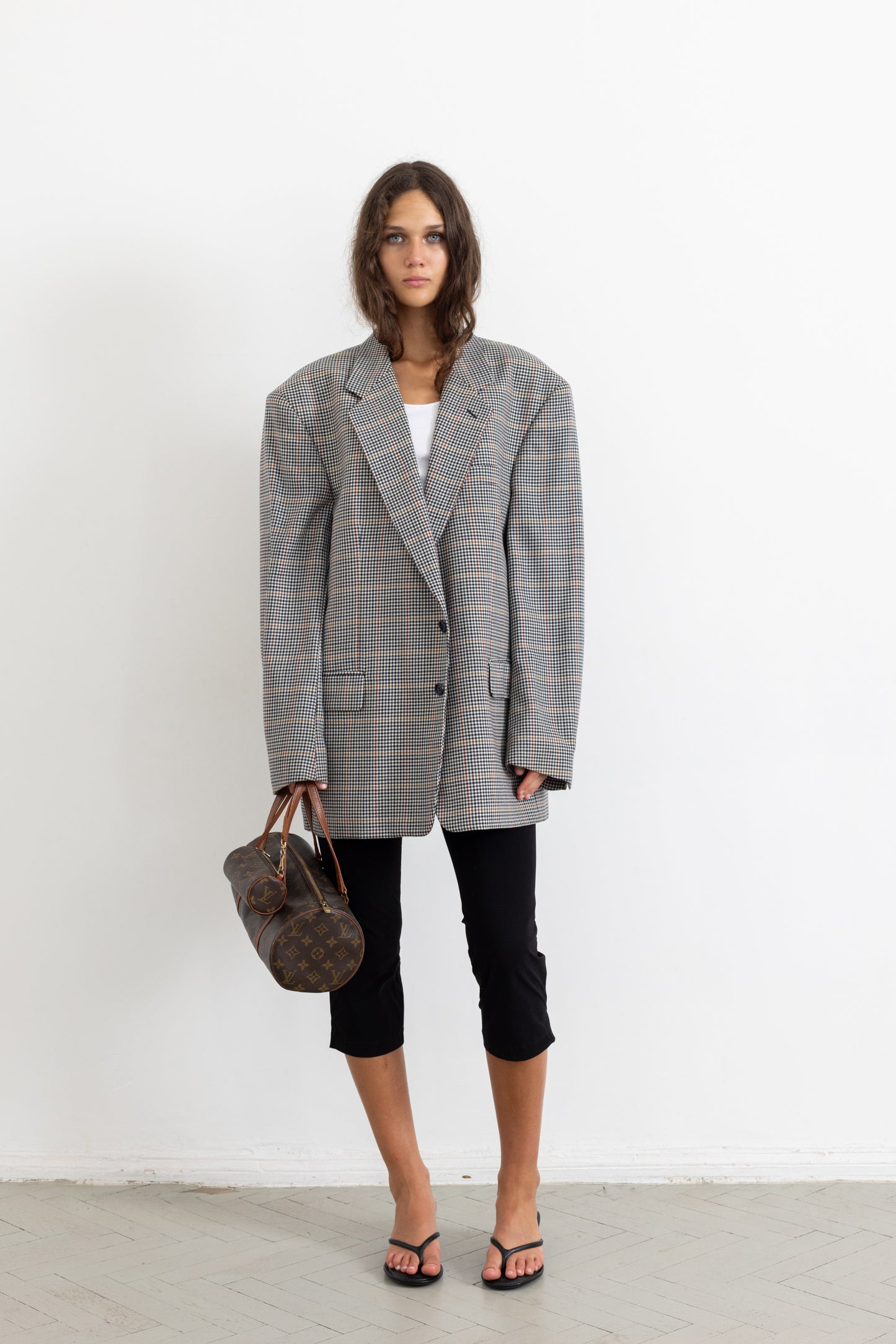 Vintage Grey Houndstooth 100% Wool Blazer
