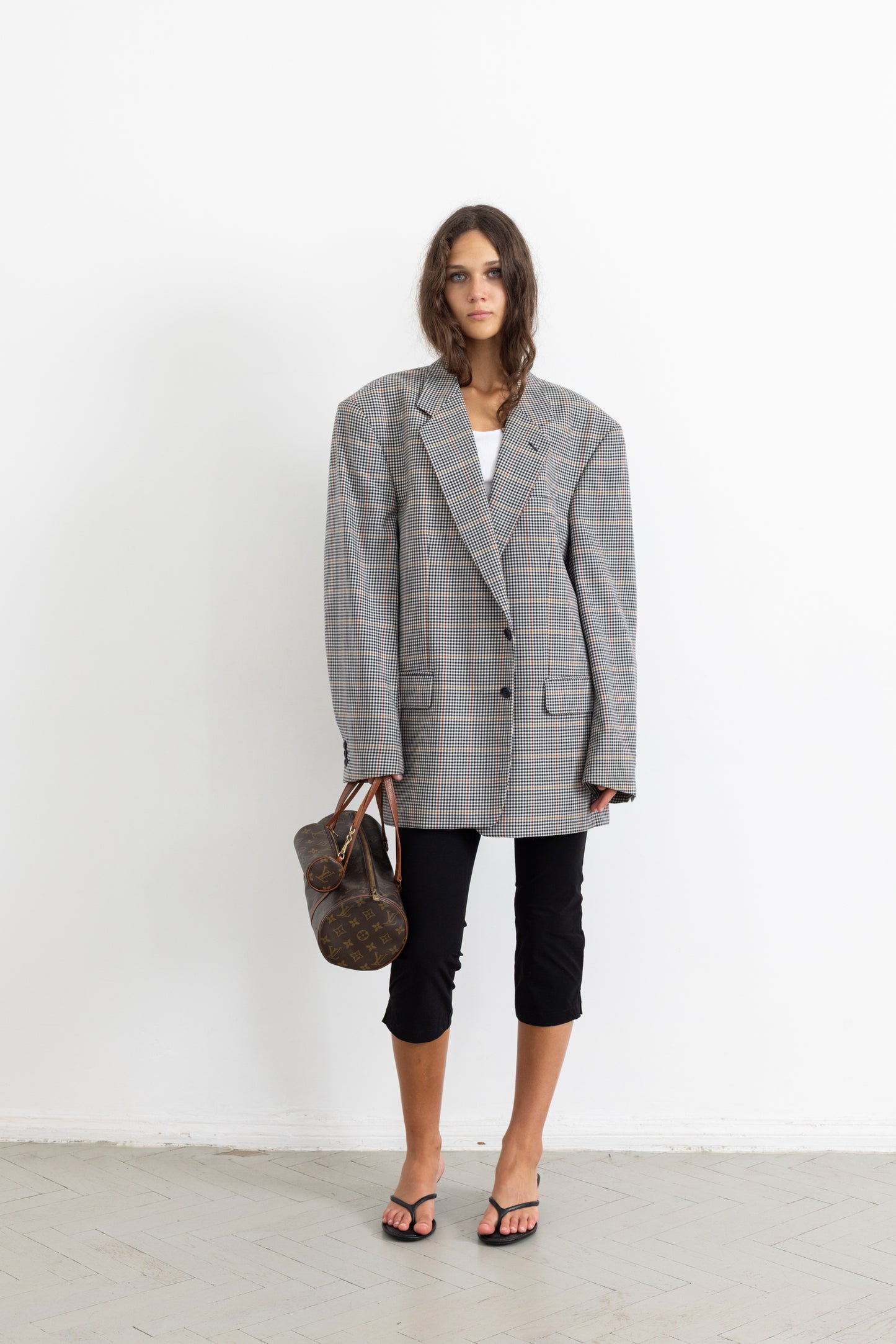 Vintage Grey Houndstooth 100% Wool Blazer
