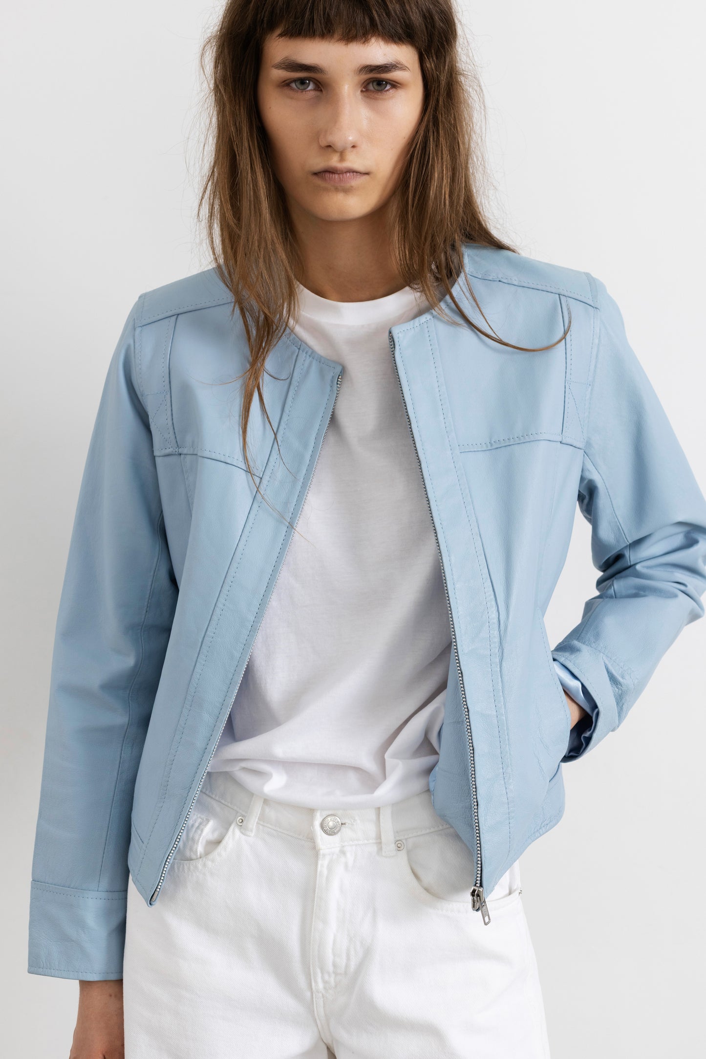 Vintage Baby Blue Leather Jacket