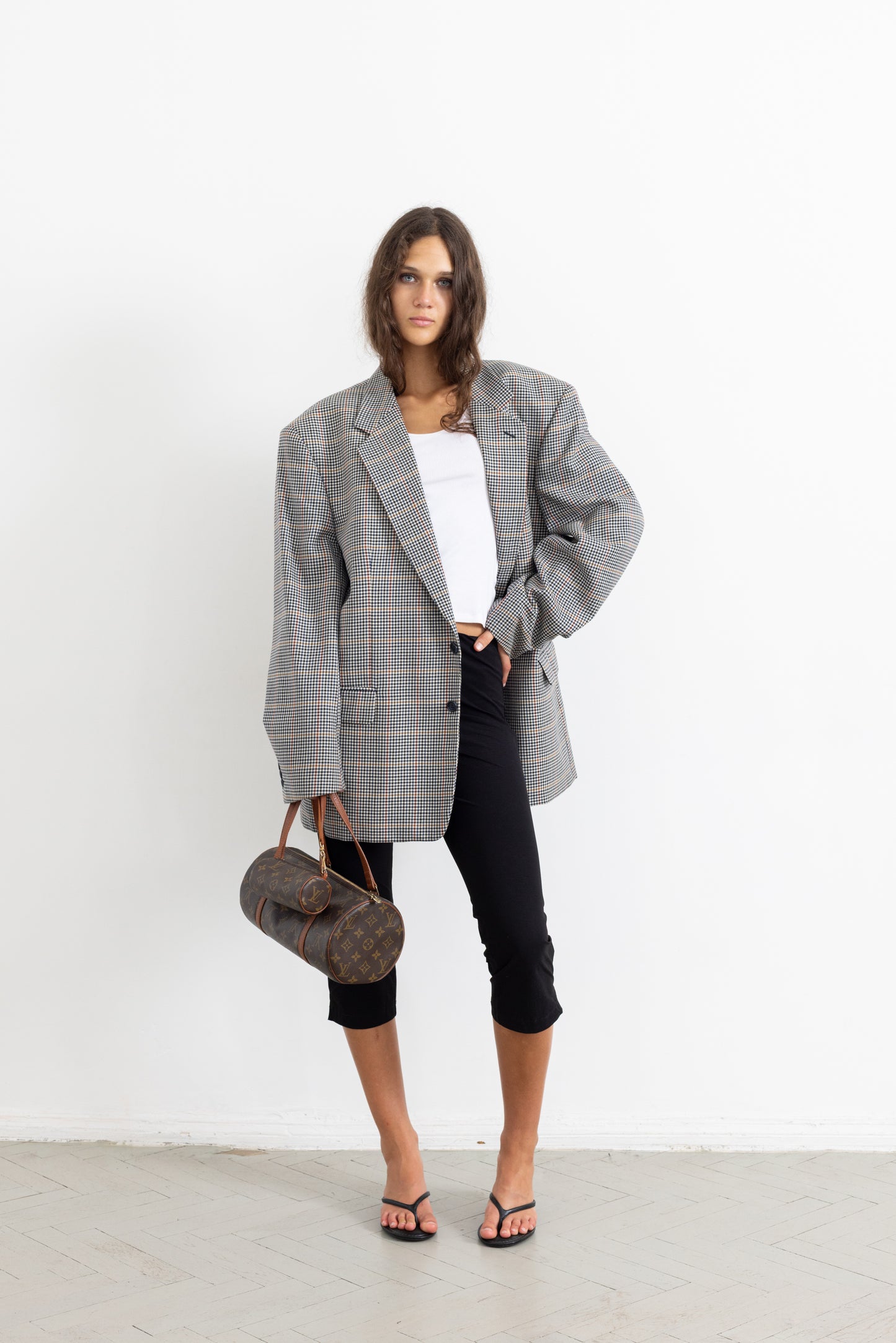Vintage Grey Houndstooth 100% Wool Blazer