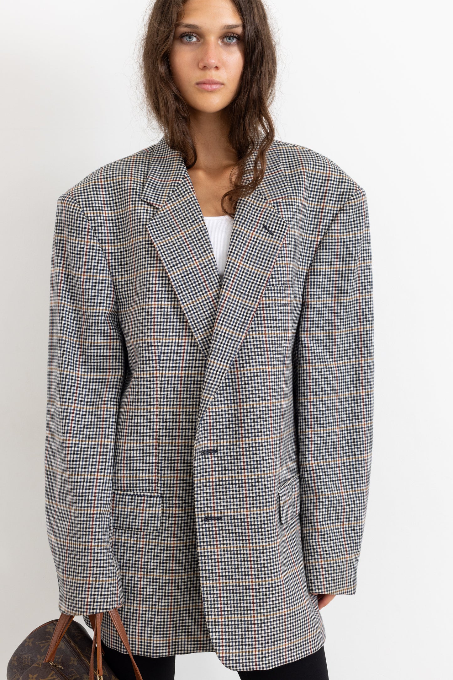 Vintage Grey Houndstooth 100% Wool Blazer