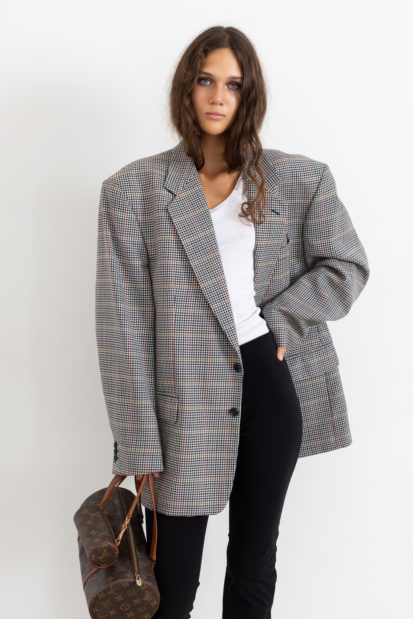 Vintage Grey Houndstooth 100% Wool Blazer