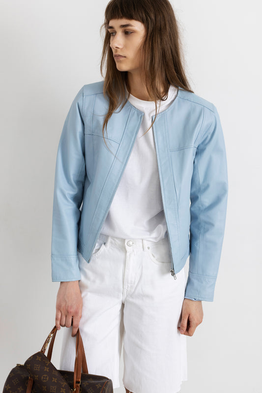 Vintage Baby Blue Leather Jacket