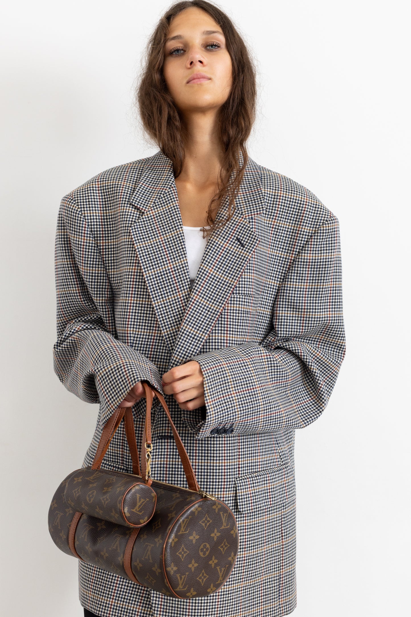 Vintage Grey Houndstooth 100% Wool Blazer