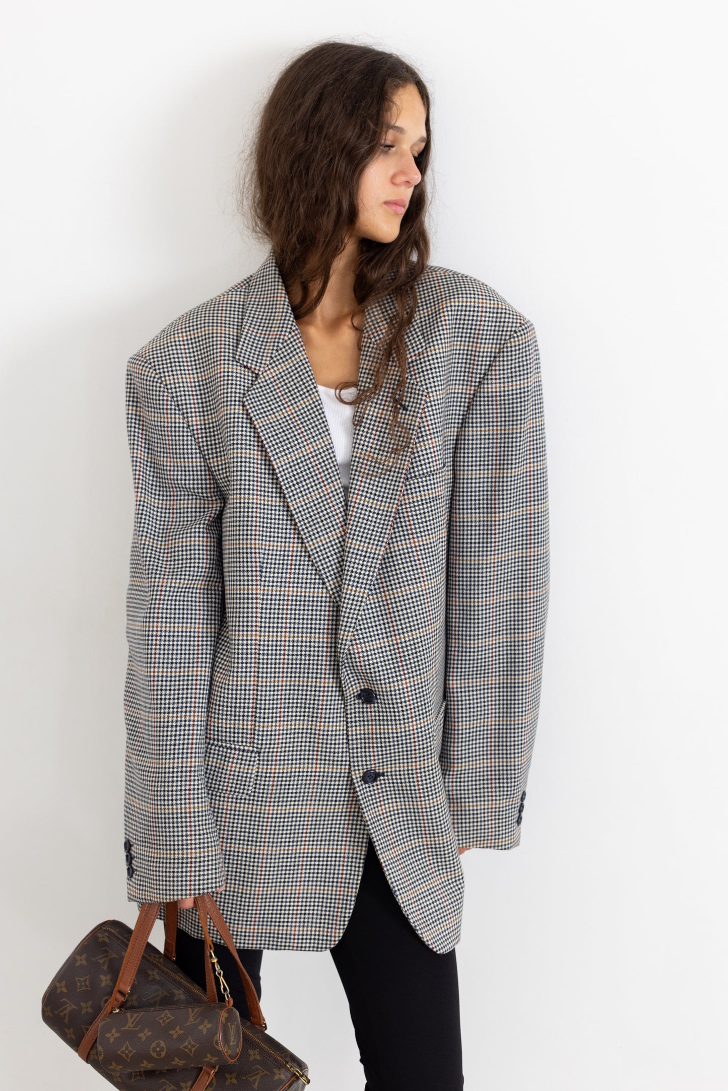 Vintage Grey Houndstooth 100% Wool Blazer