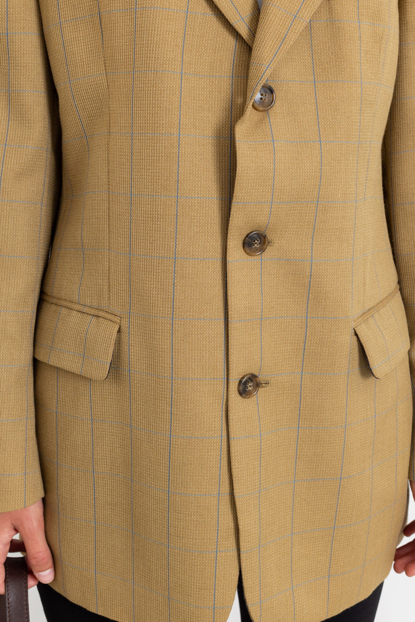 Vintage Beige Windowpane Check Wool Blazer