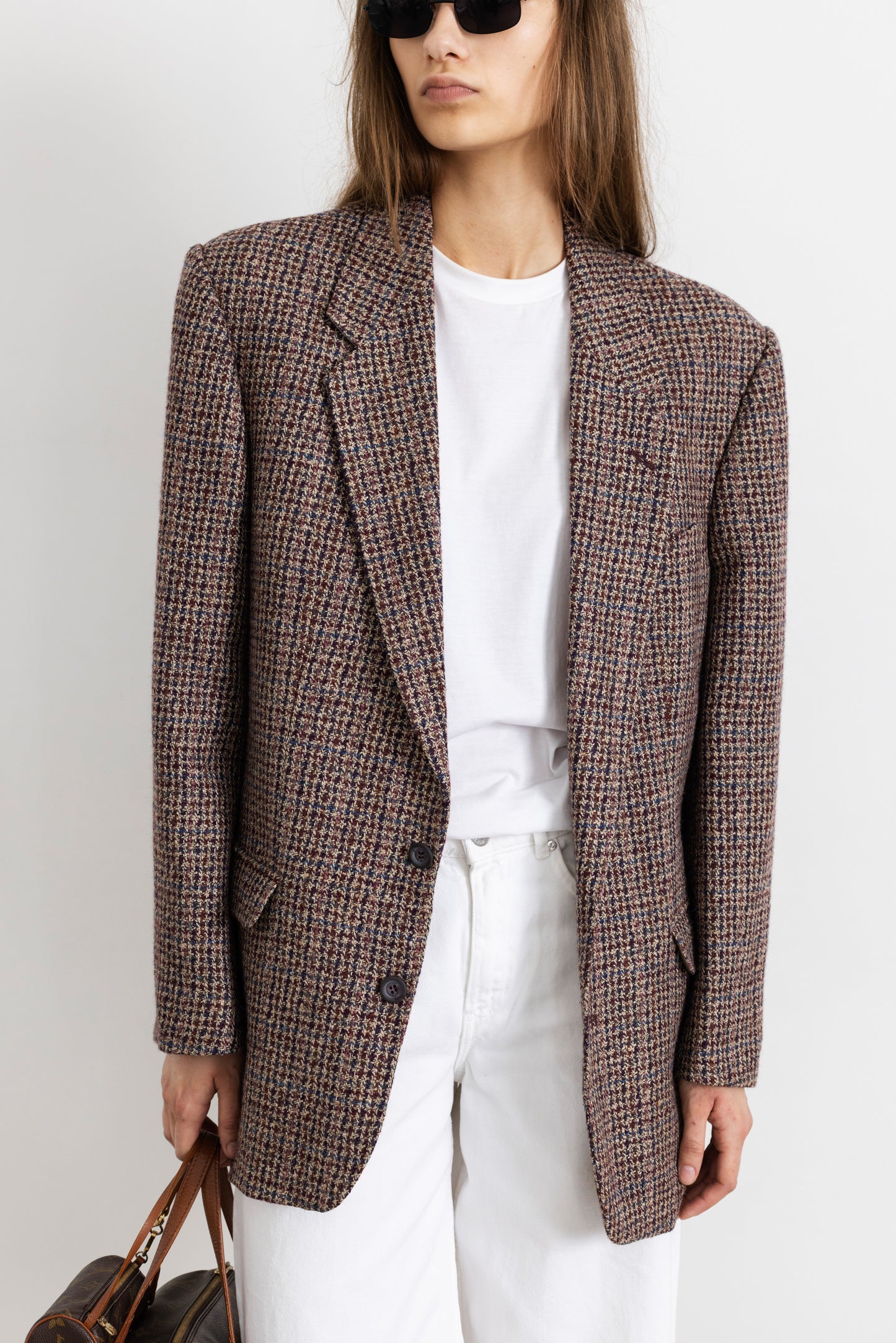 Vintage Plum Houndstooth Wool Blazer
