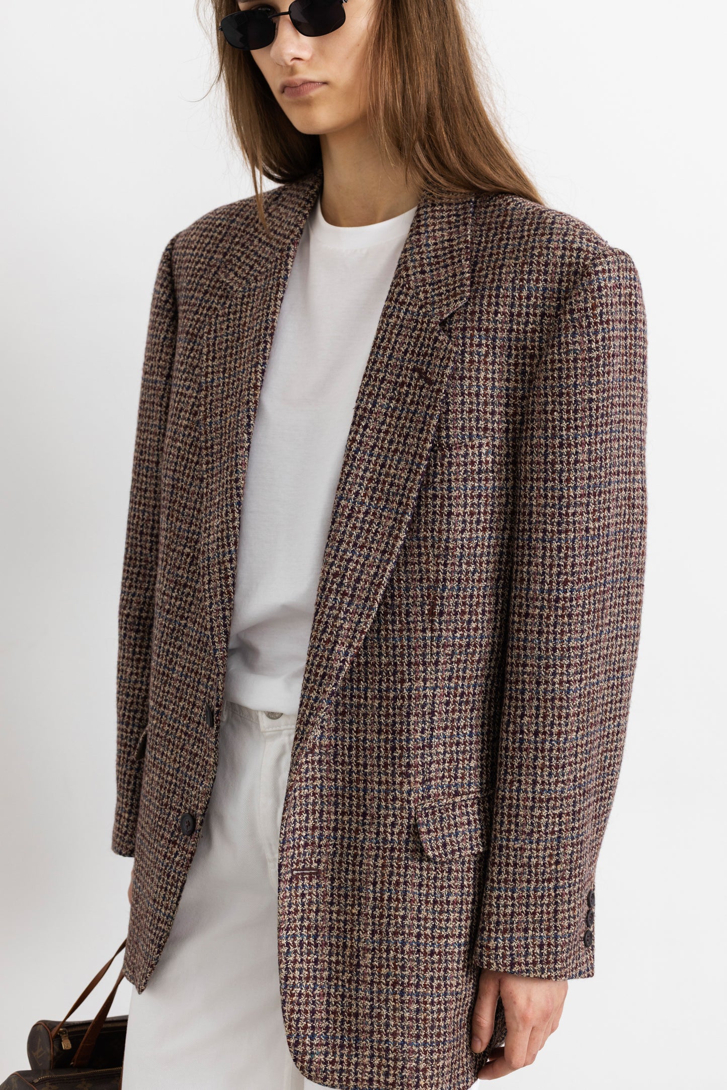Vintage Plum Houndstooth Wool Blazer