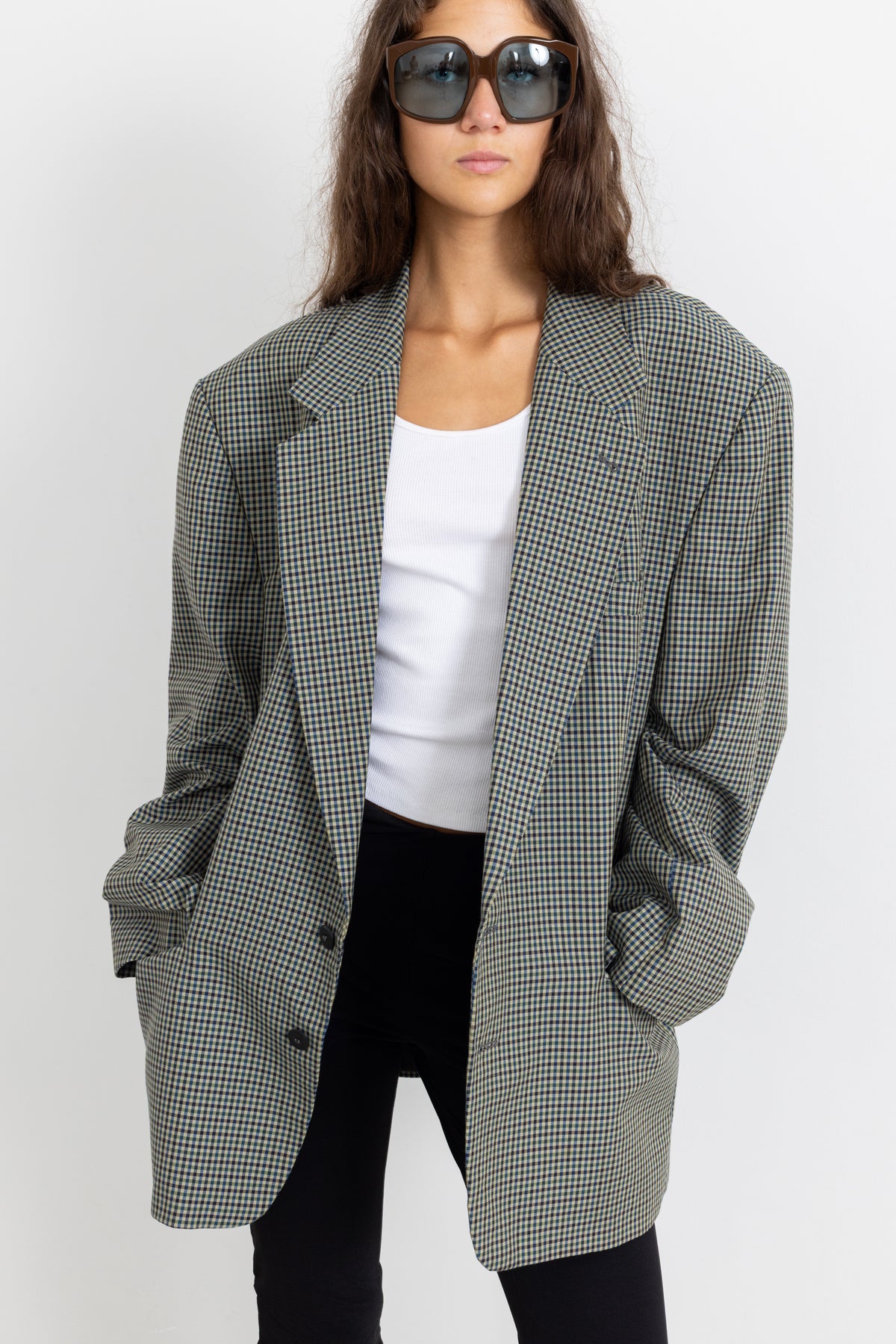 Vintage Green Blue Houndstooth Blazer