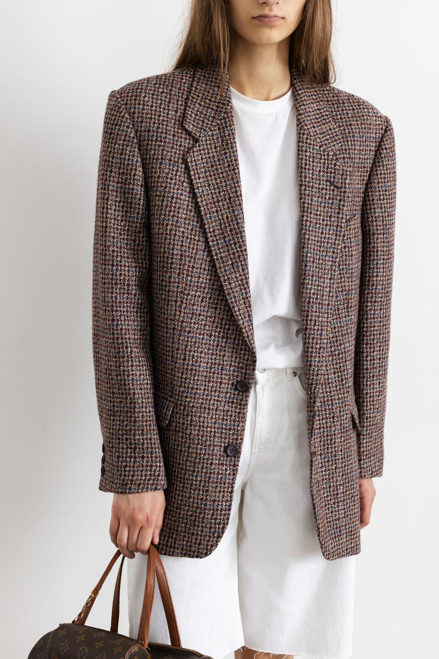Vintage Plum Houndstooth Wool Blazer