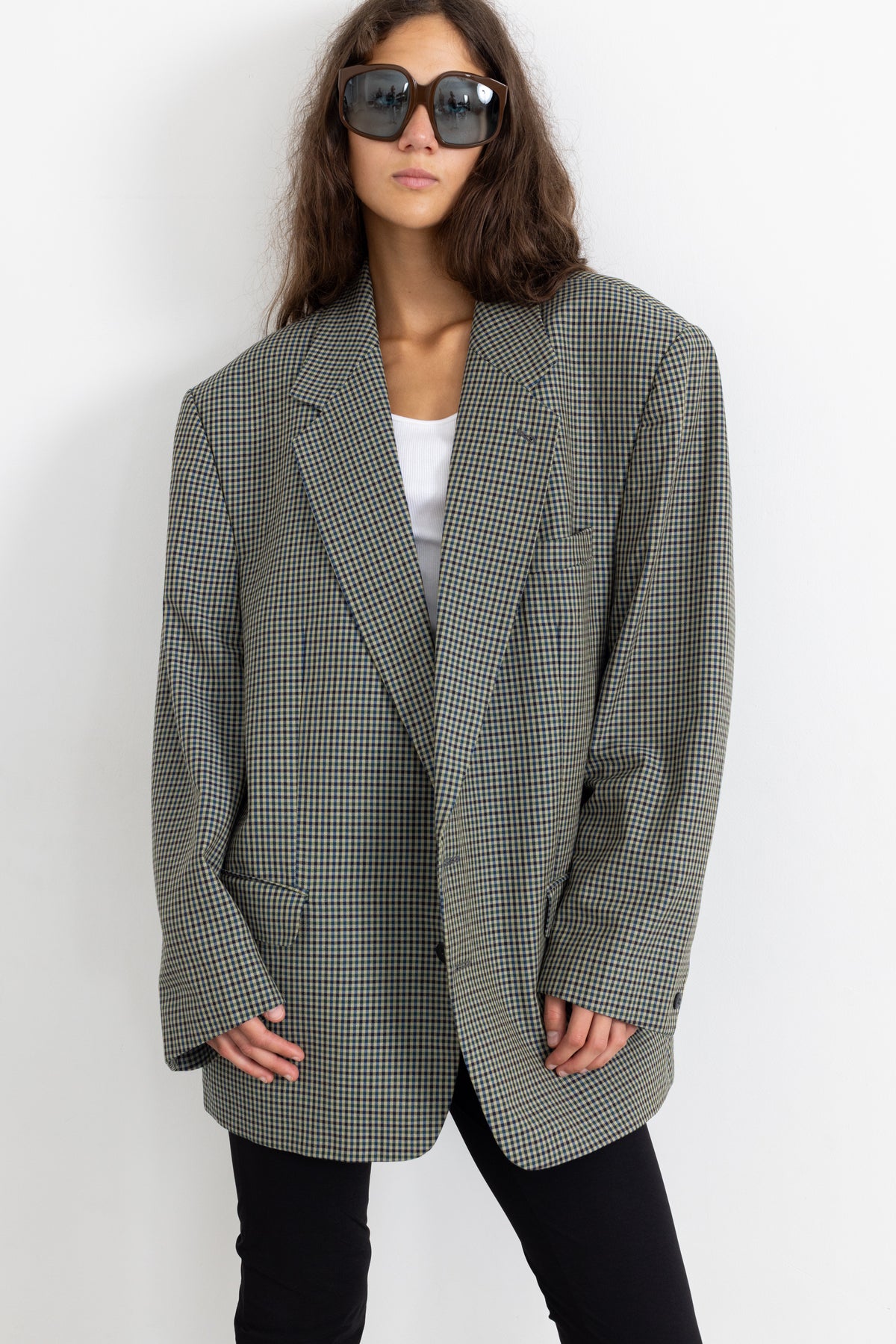Vintage Green Blue Houndstooth Blazer