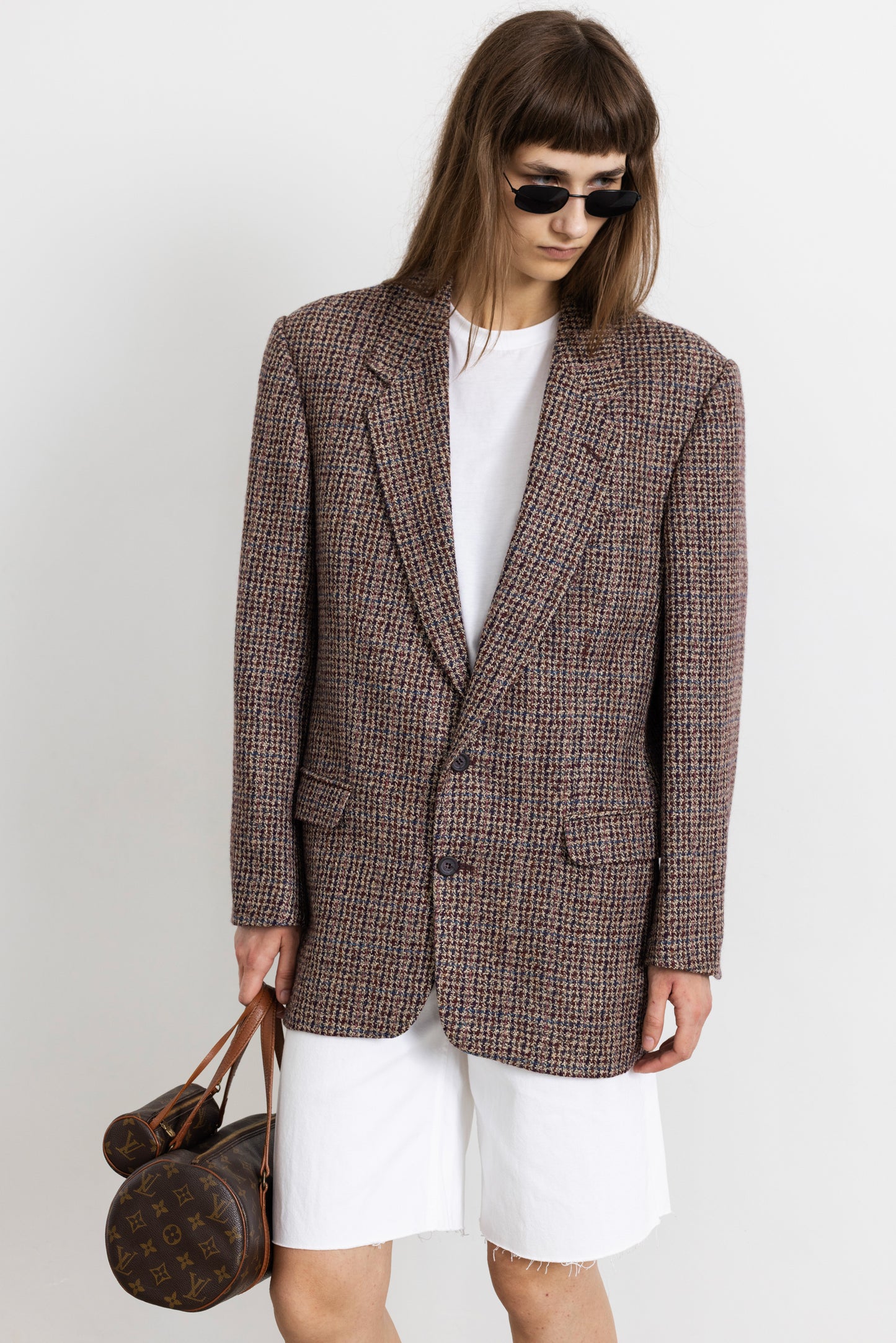 Vintage Plum Houndstooth Wool Blazer