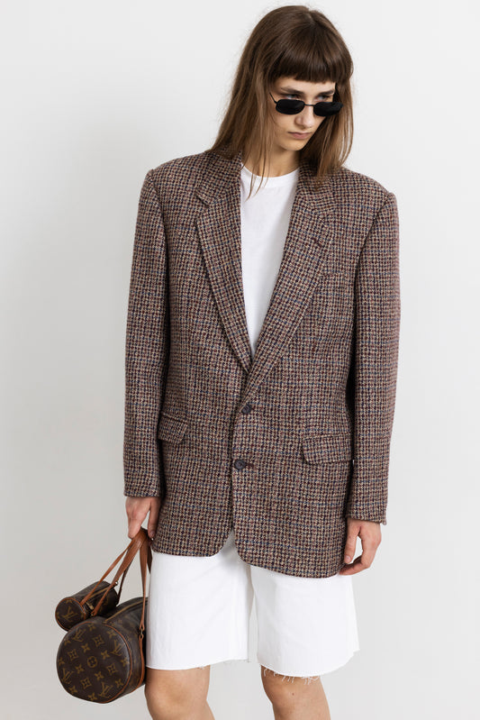 Vintage Plum Houndstooth Wool Blazer