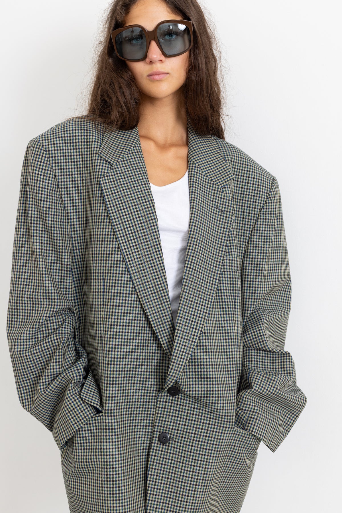 Vintage Green Blue Houndstooth Blazer