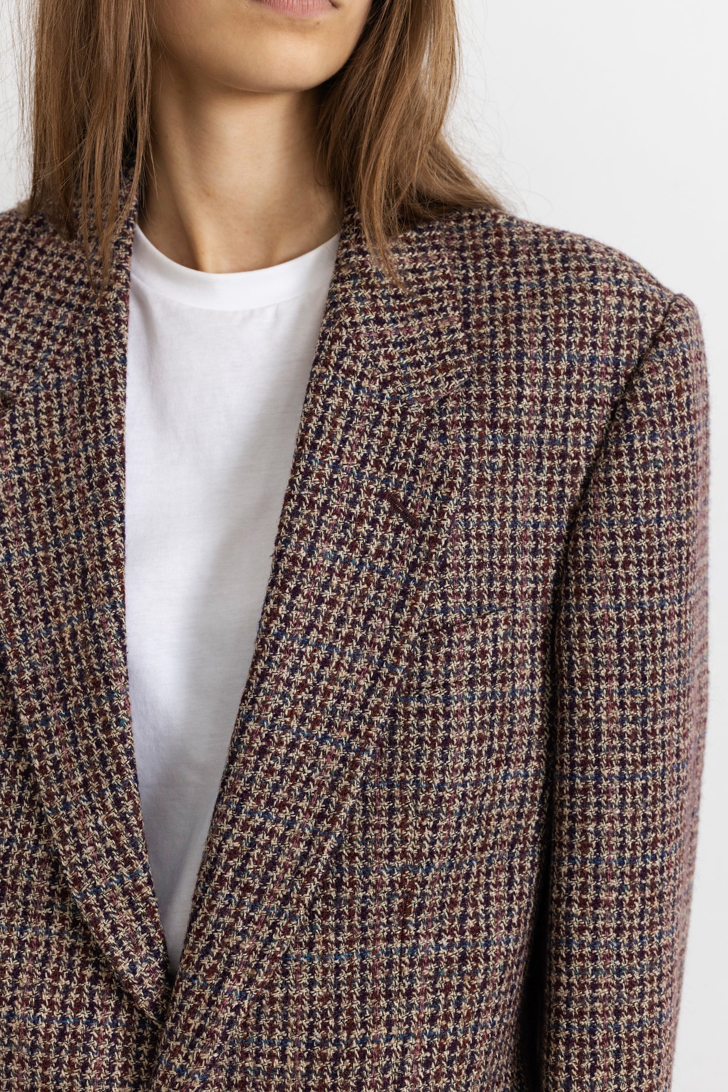 Vintage Plum Houndstooth Wool Blazer
