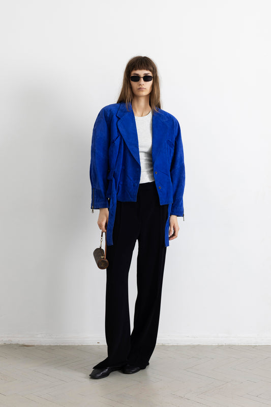 Vintage Indigo Blue Suede Leather Jacket