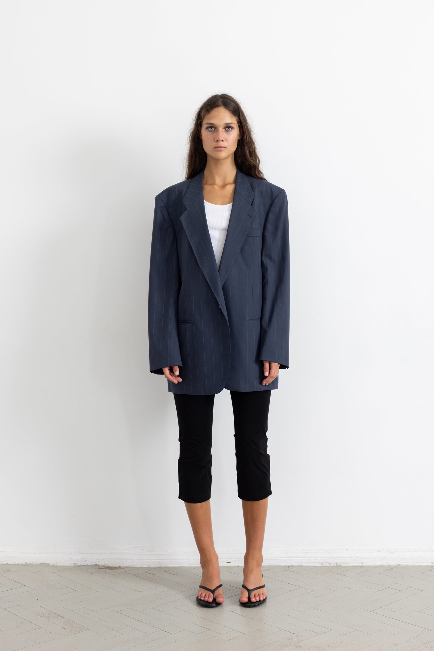 Vintage Navy Pinstripe 100% Wool Blazer