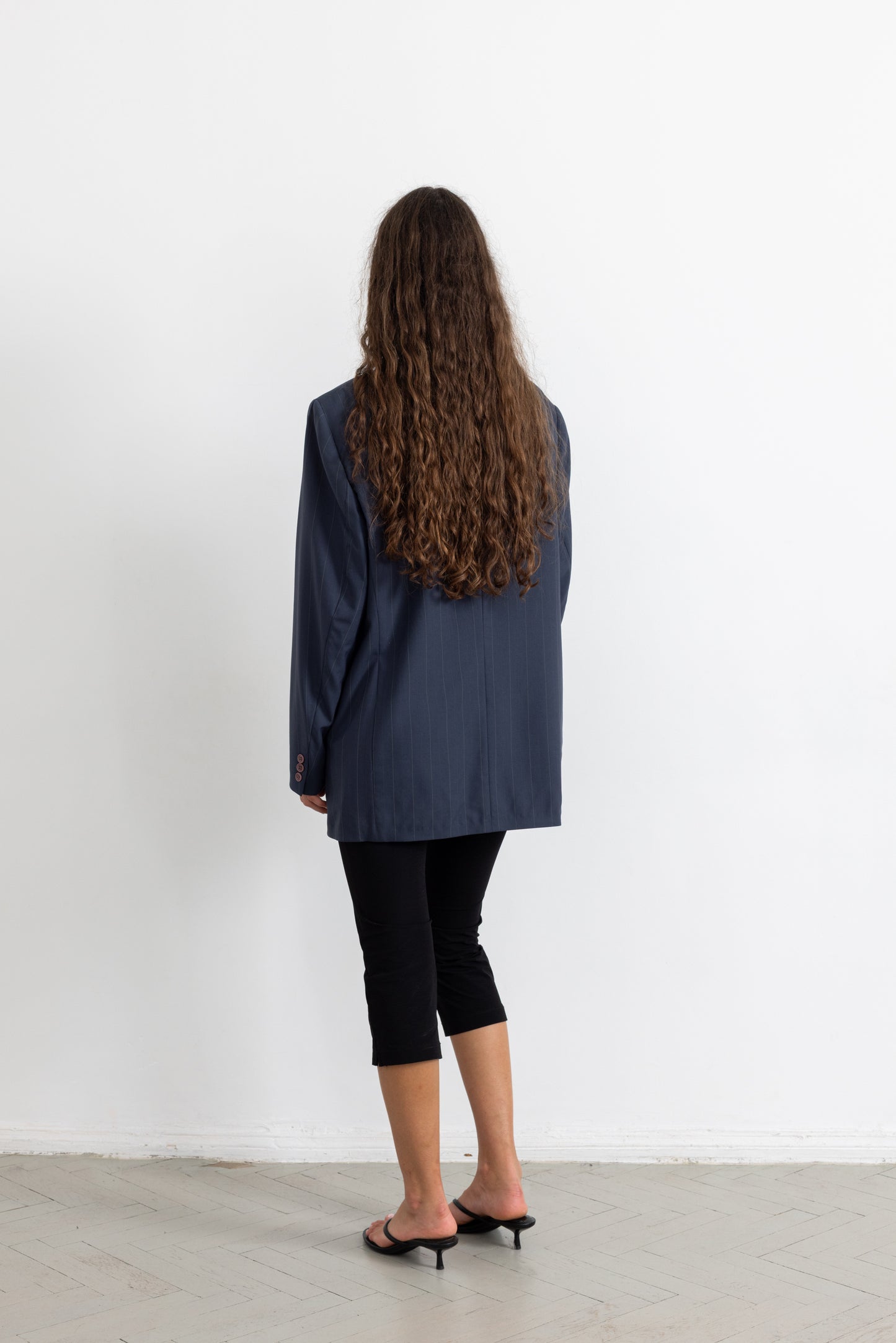 Vintage Navy Pinstripe 100% Wool Blazer