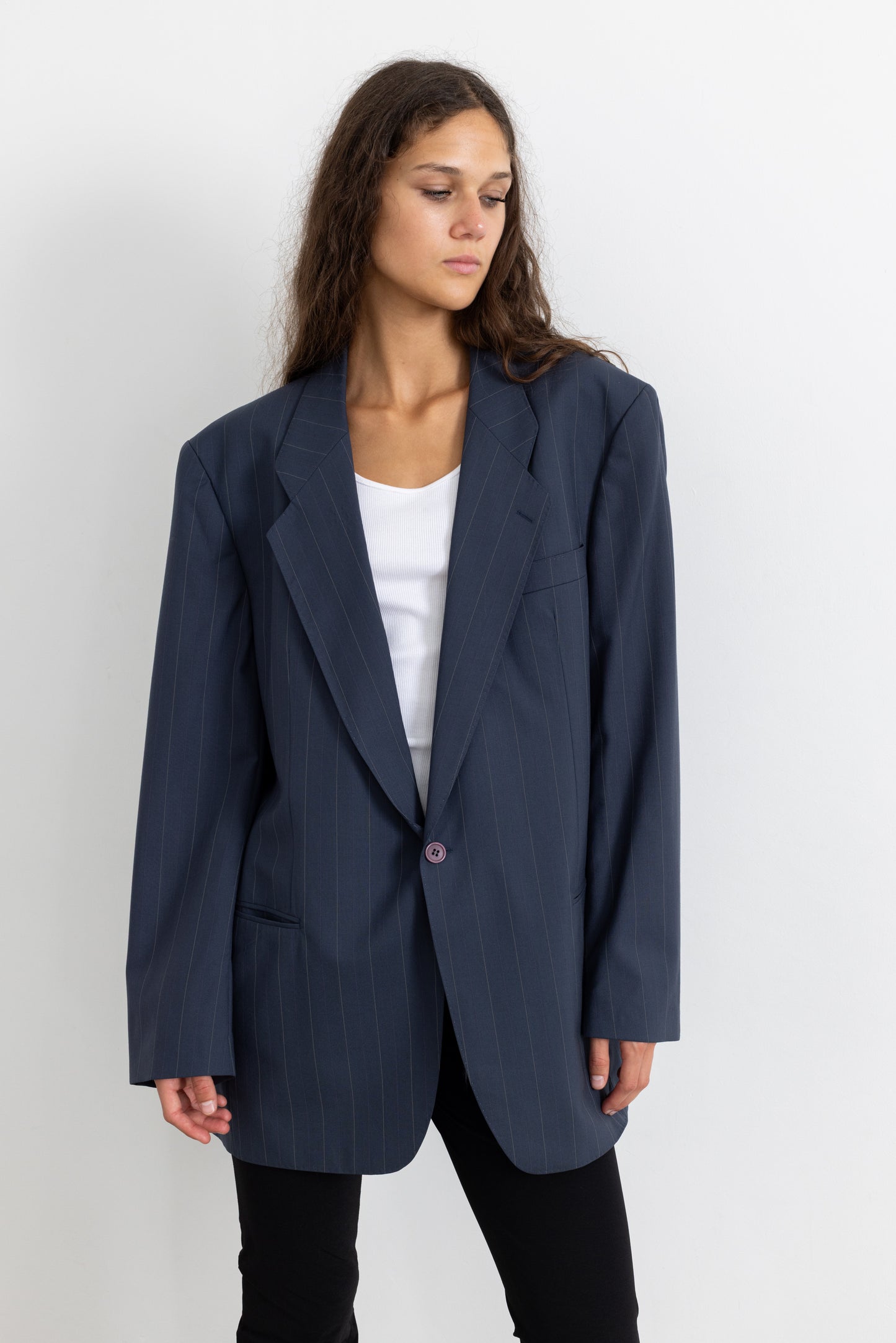 Vintage Navy Pinstripe 100% Wool Blazer