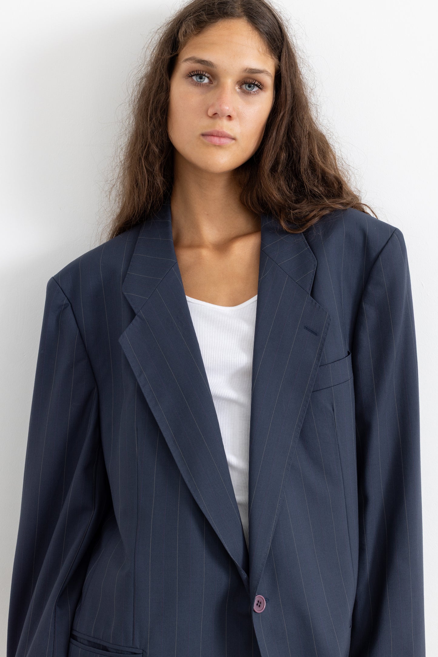 Vintage Navy Pinstripe 100% Wool Blazer