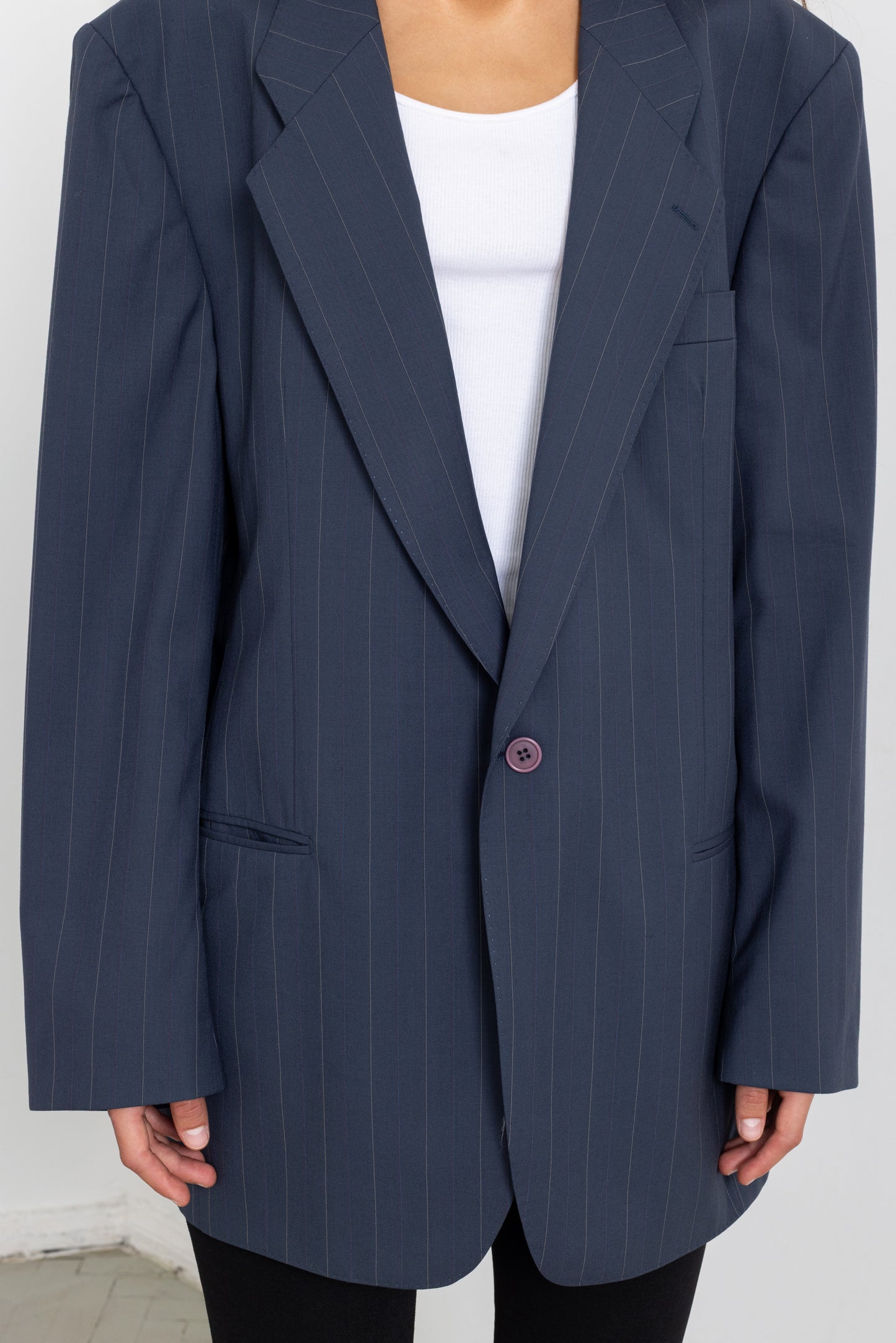 Vintage Navy Pinstripe 100% Wool Blazer
