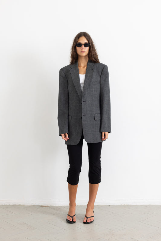 Vintage Grey Plaid 100% Wool Blazer