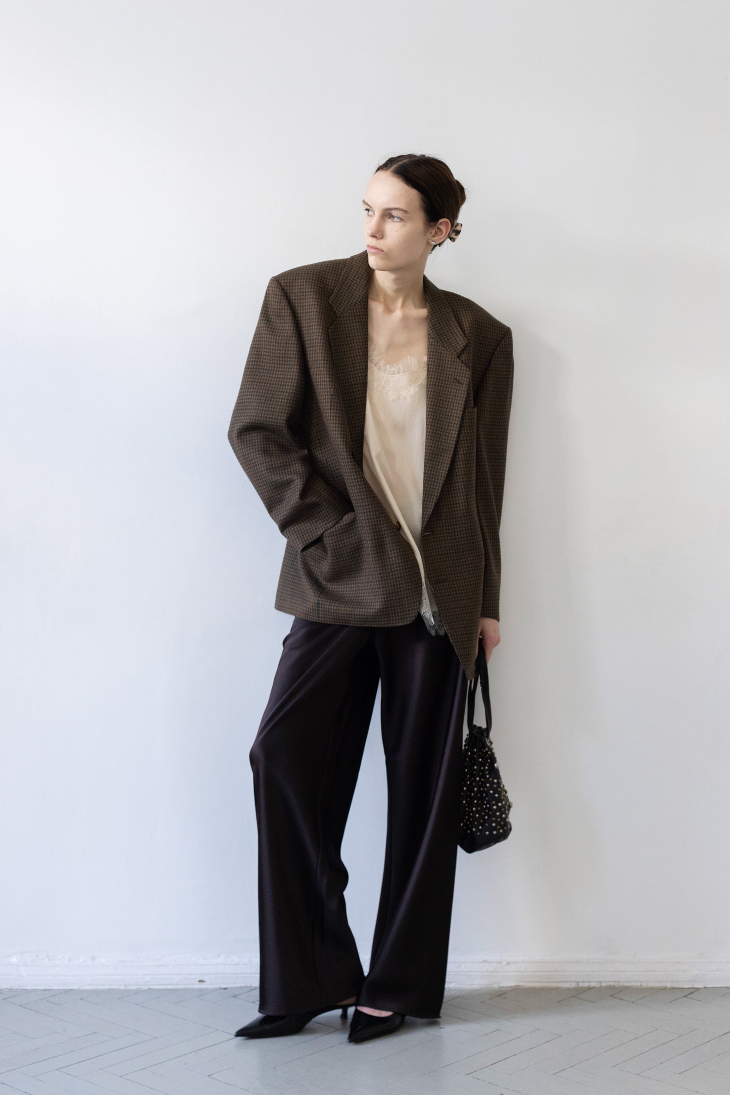 Vintage Brown Houndstooth 100% Wool Blazer