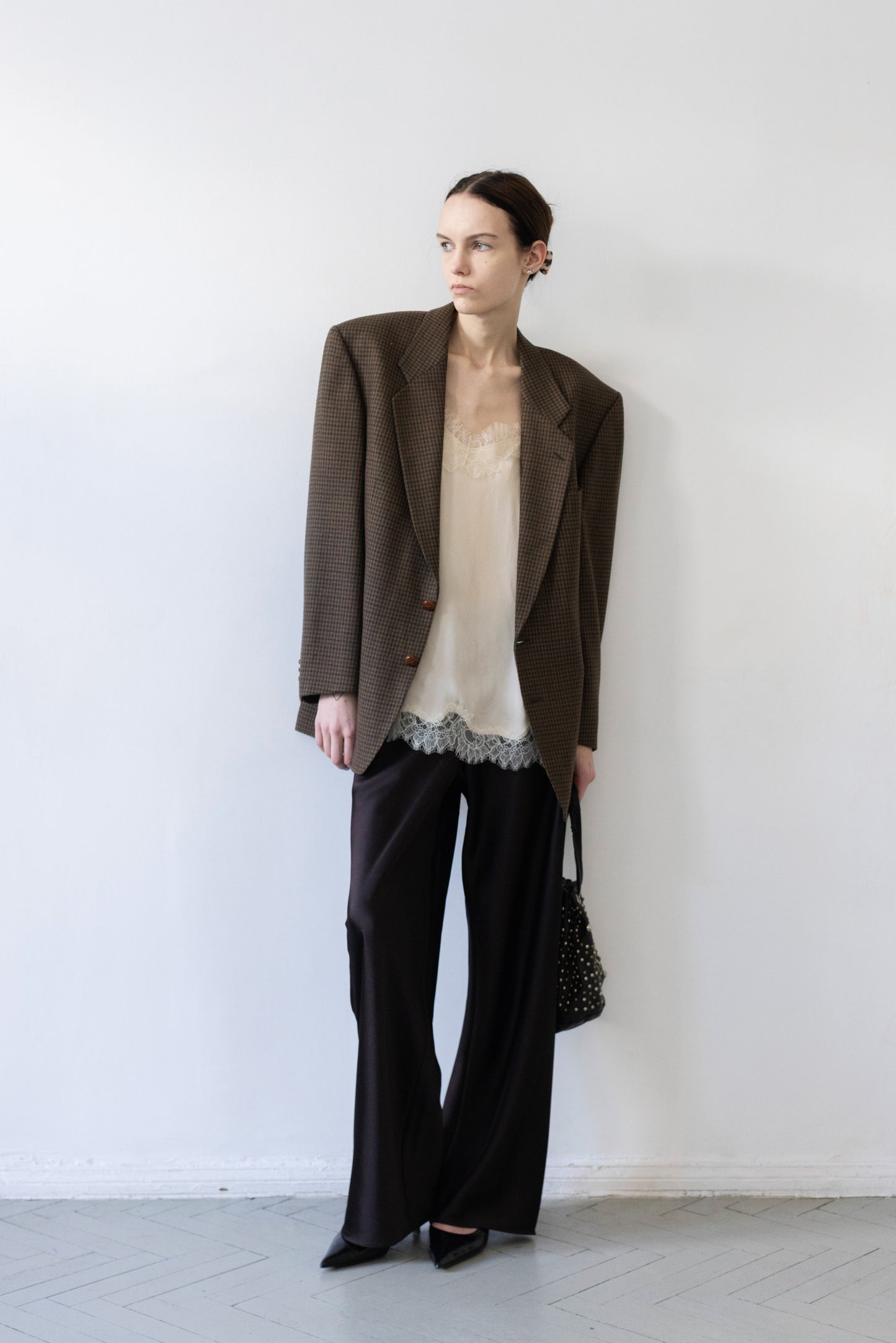Vintage Brown Houndstooth 100% Wool Blazer