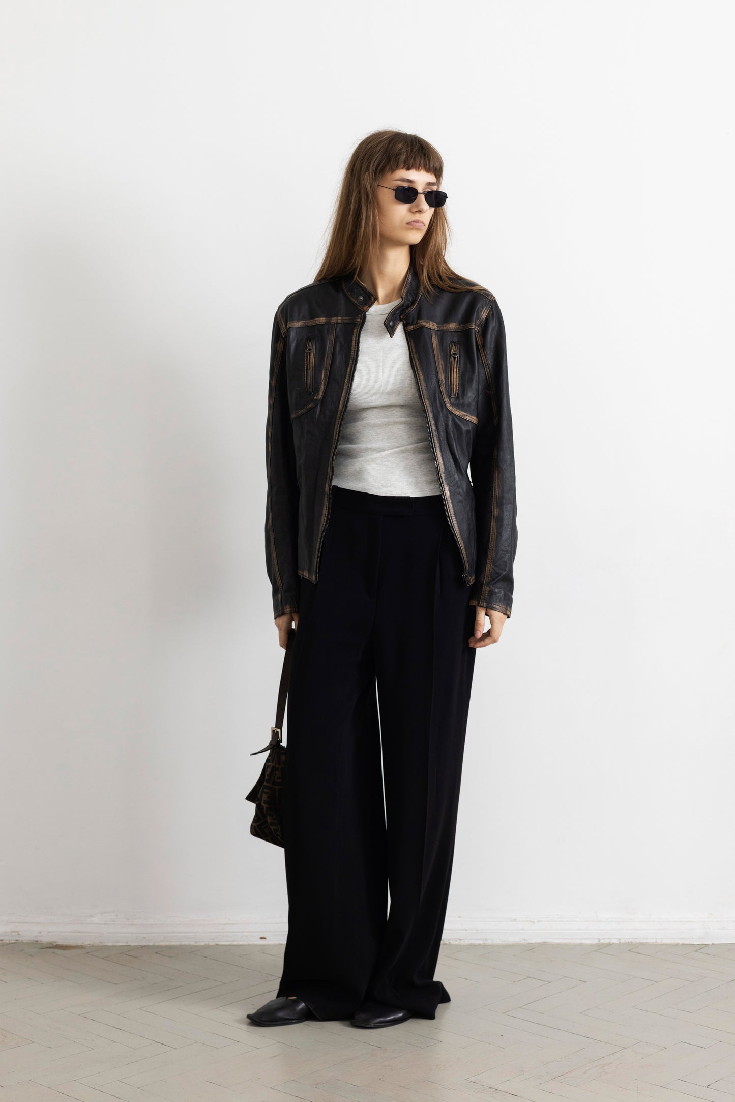 Vintage Brown Faded Seam Leather Jacket
