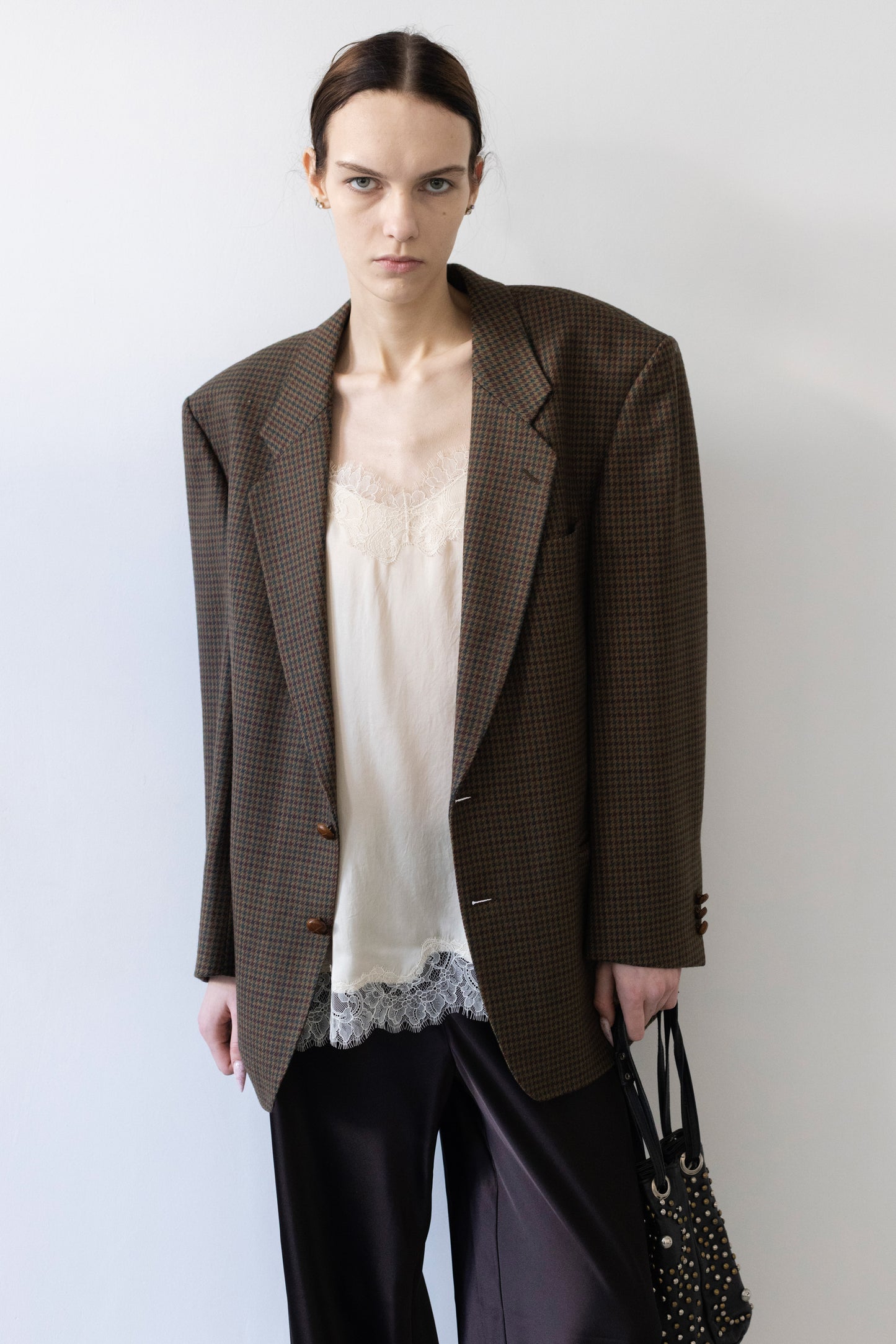 Vintage Brown Houndstooth 100% Wool Blazer