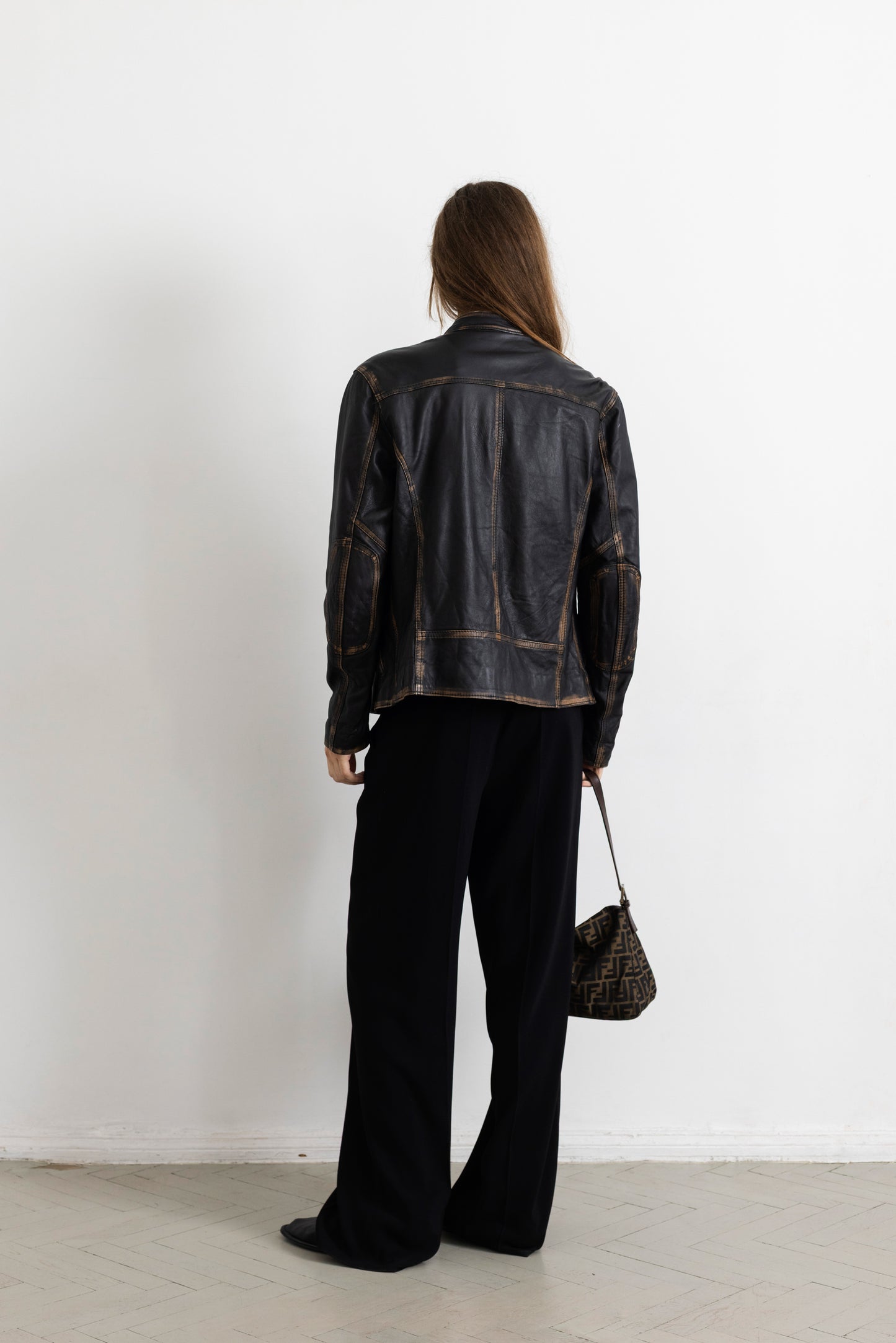 Vintage Brown Faded Seam Leather Jacket