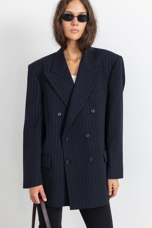 Vintage Navy Pinstripe Wool Blazer