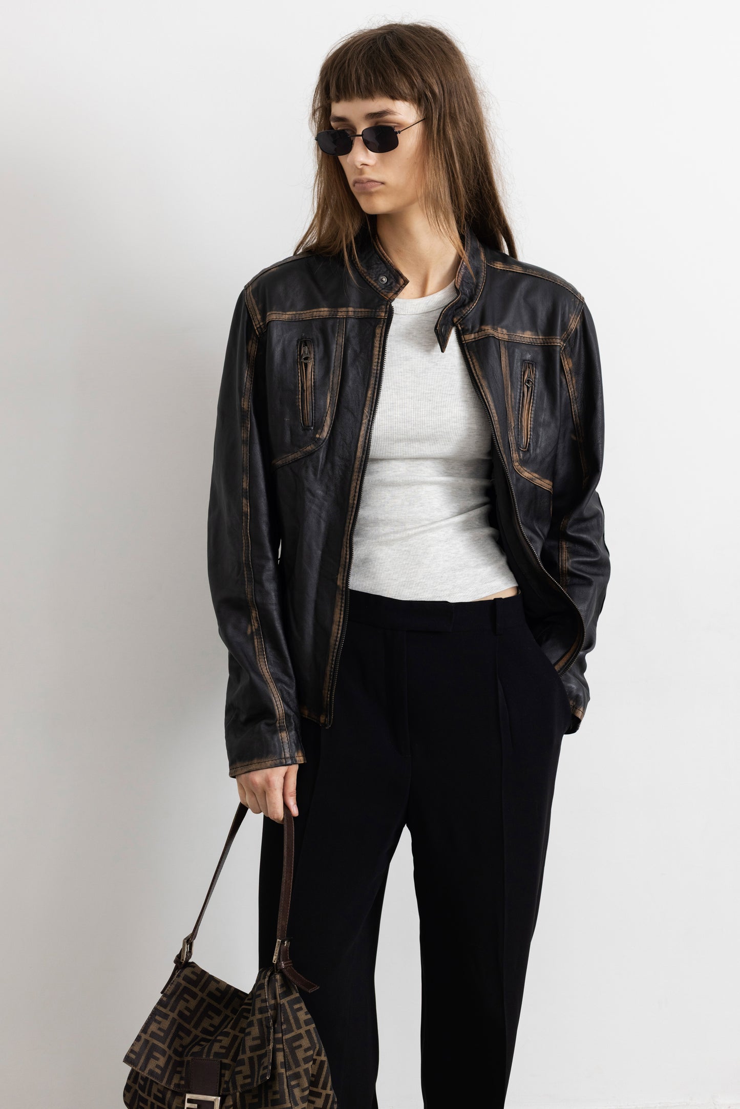 Vintage Brown Faded Seam Leather Jacket