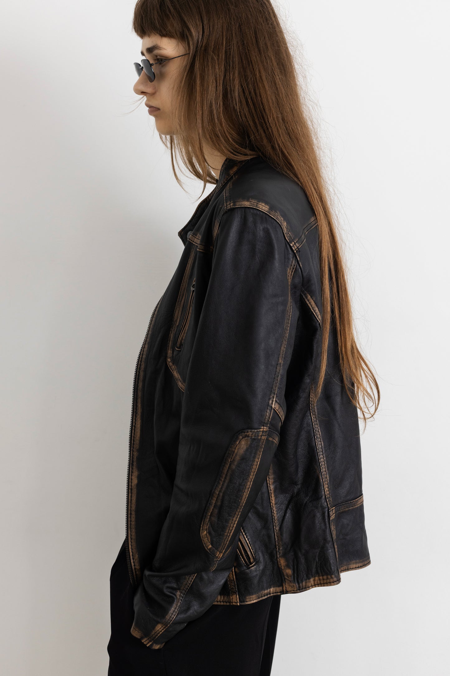 Vintage Brown Faded Seam Leather Jacket